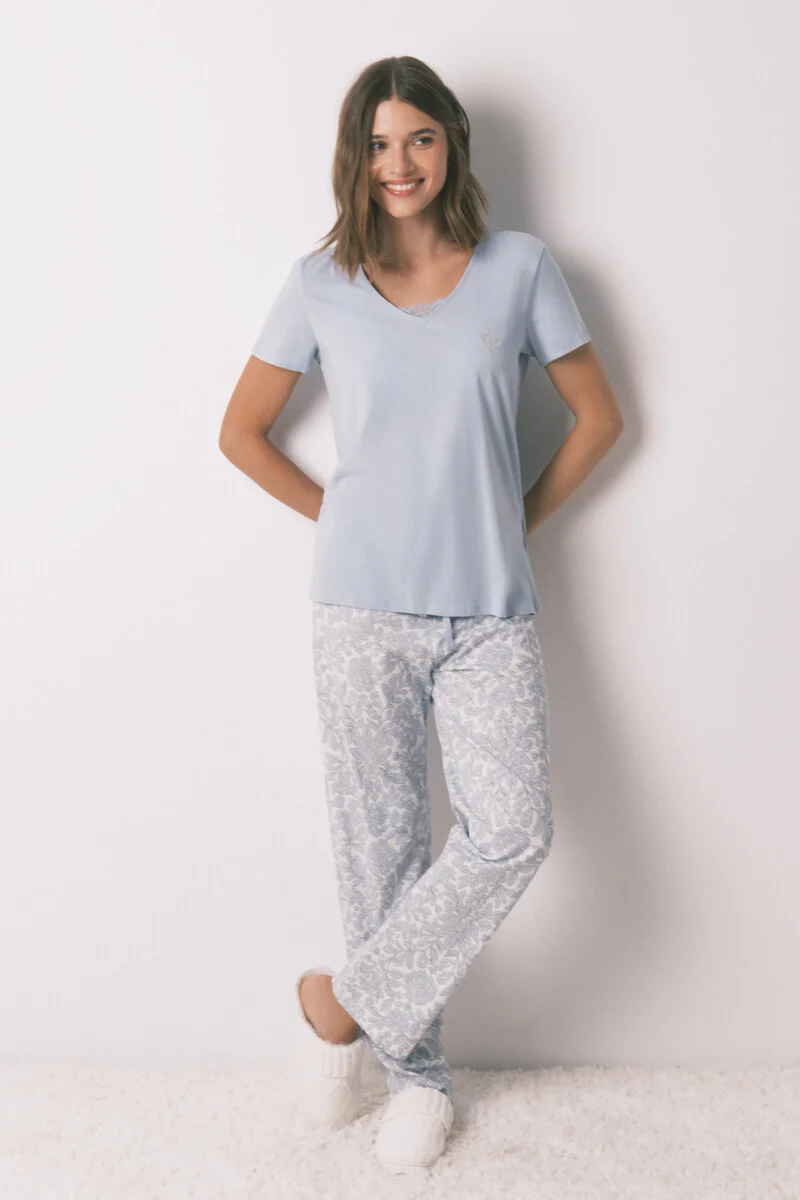 100% cotton blue floral print pyjamas