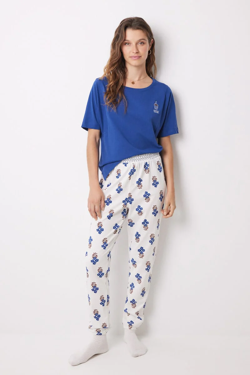 100% cotton skinny long pants with flowers