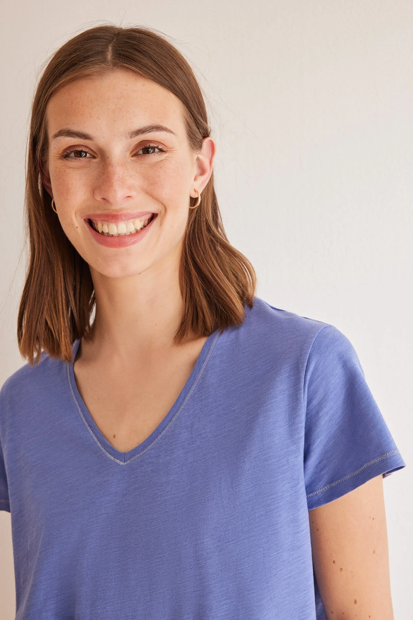 Blue slub 100% cotton T-shirt - Image 3