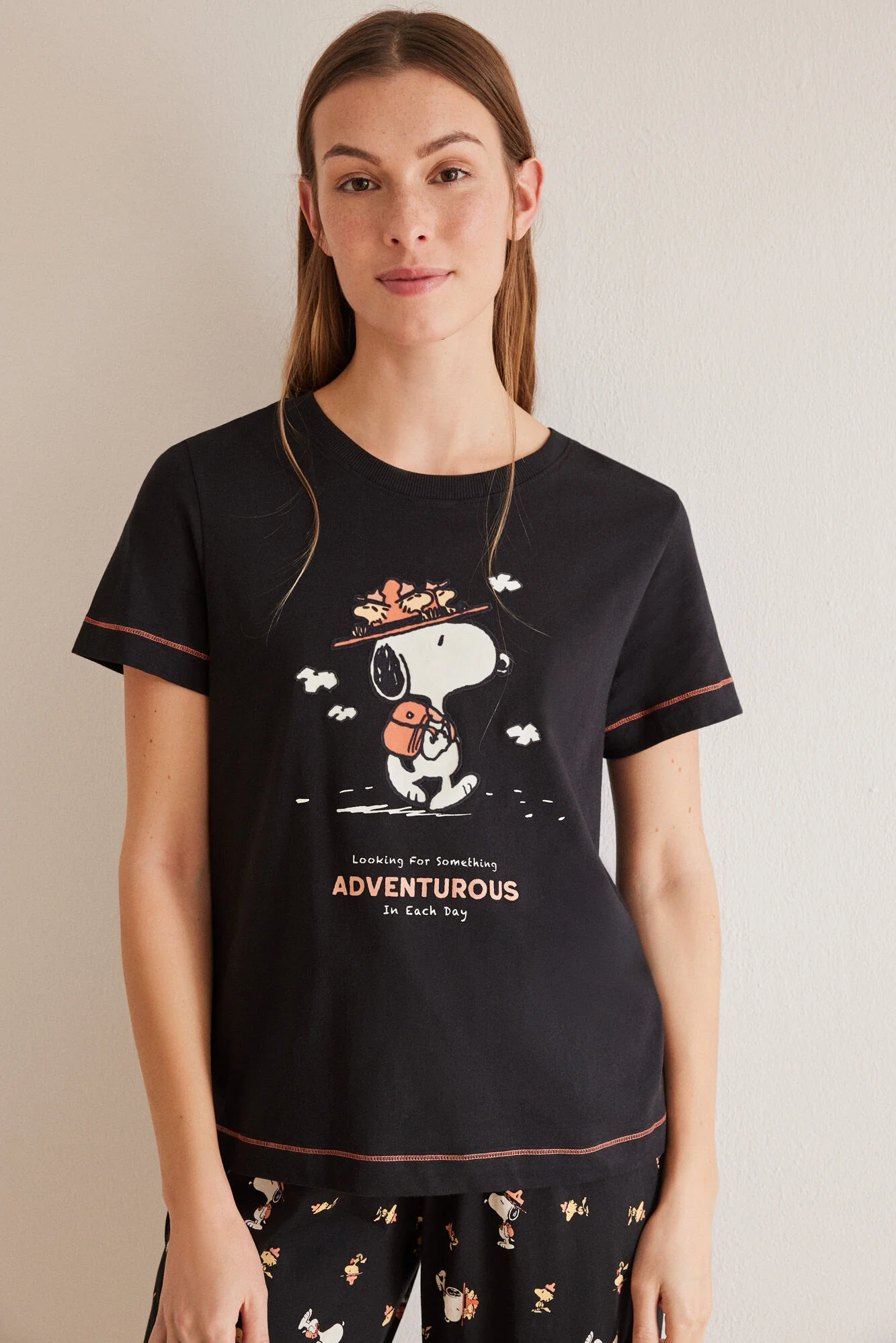 100% Cotton Capri Length Black Snoopy Pyjamas - Image 4