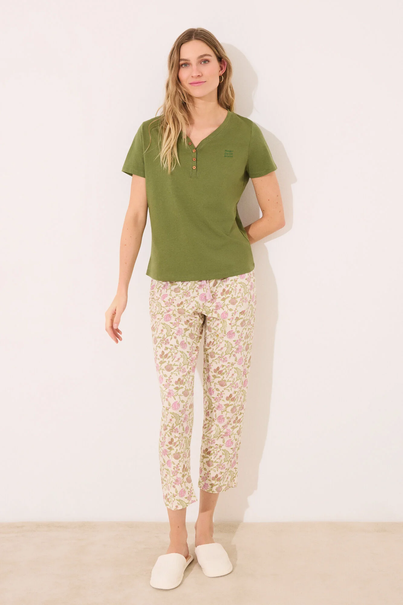 100% Cotton Carrot-Cut Floral Print Long Trousers - Image 5