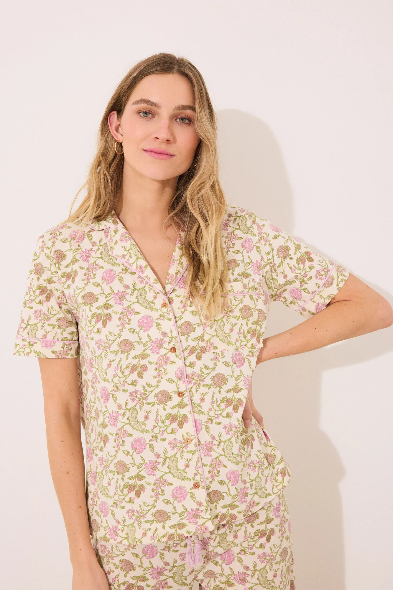 100% cotton classic pyjamas with flower print - Image 3