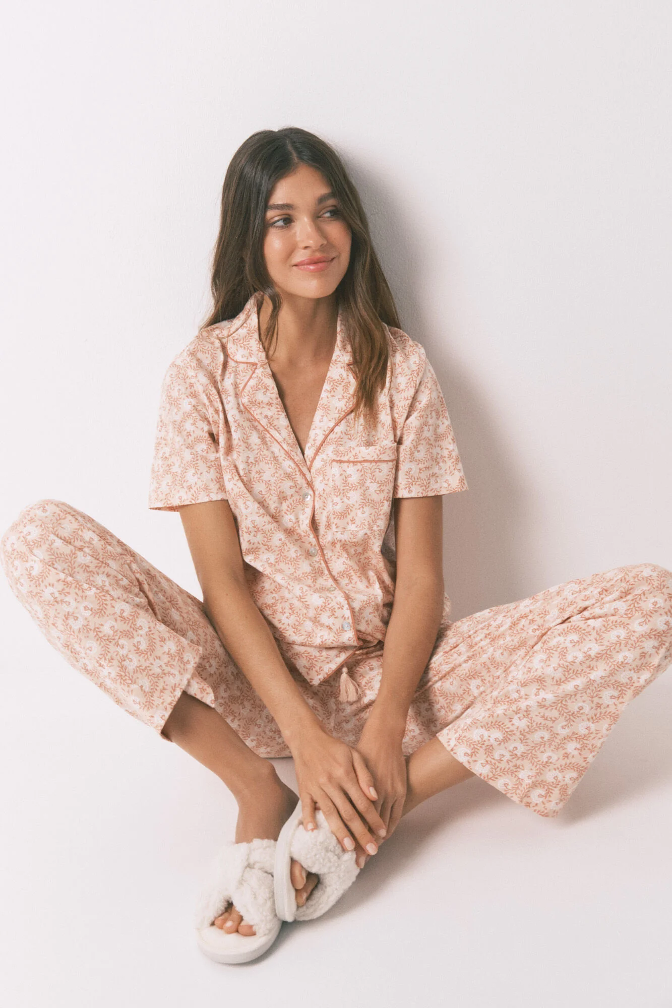 100% cotton classic pyjamas with orange flowers