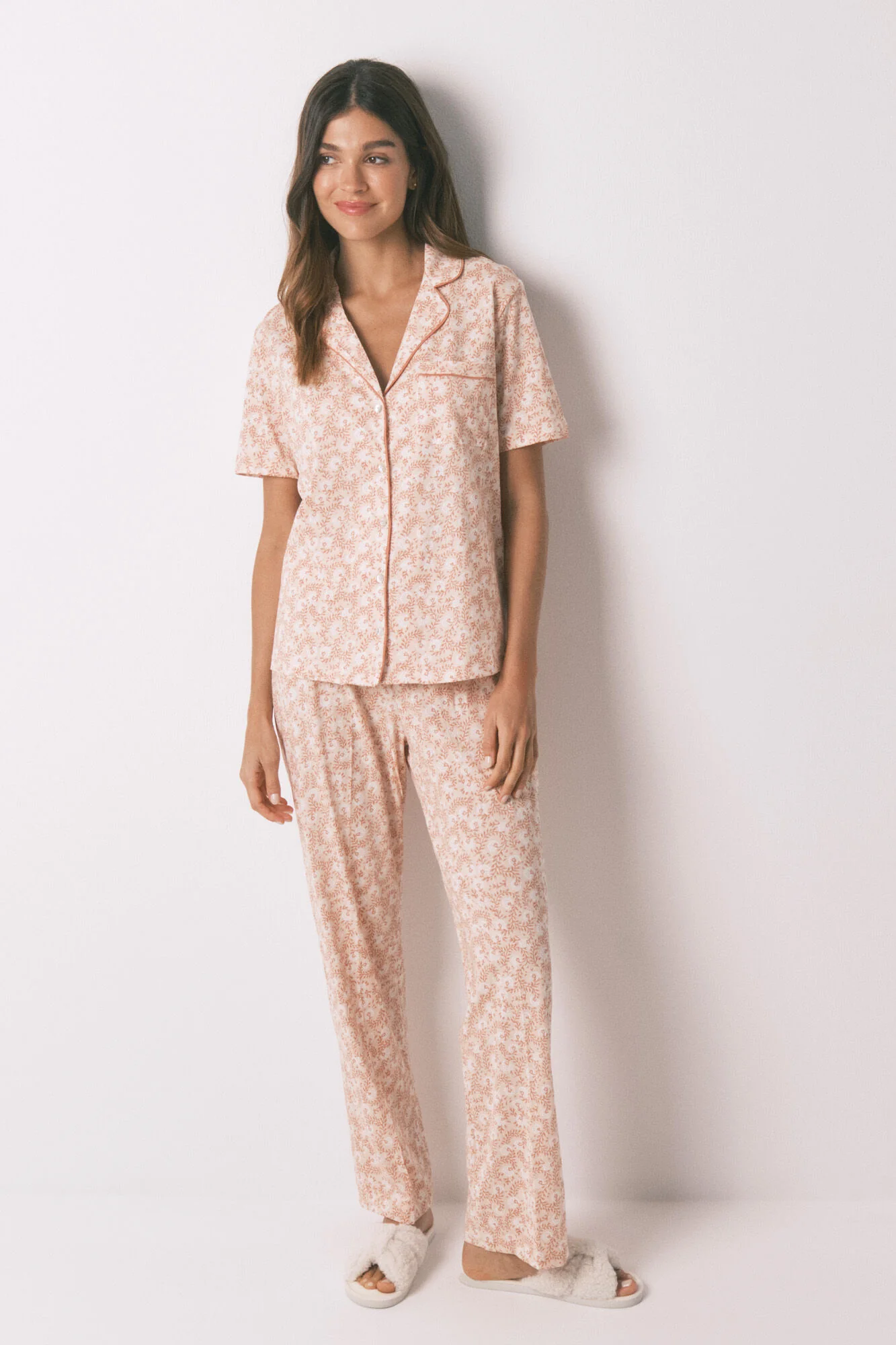 100% cotton classic pyjamas with orange flowers - Image 2