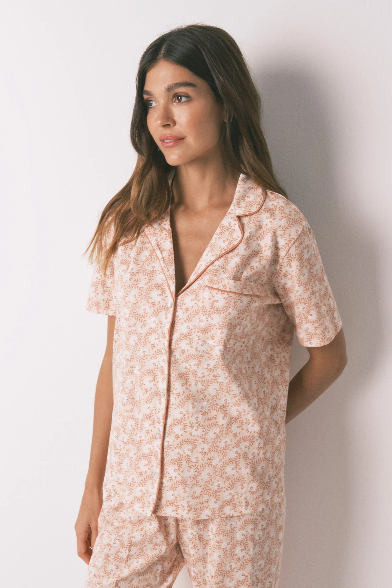 100% cotton classic pyjamas with orange flowers - Image 3
