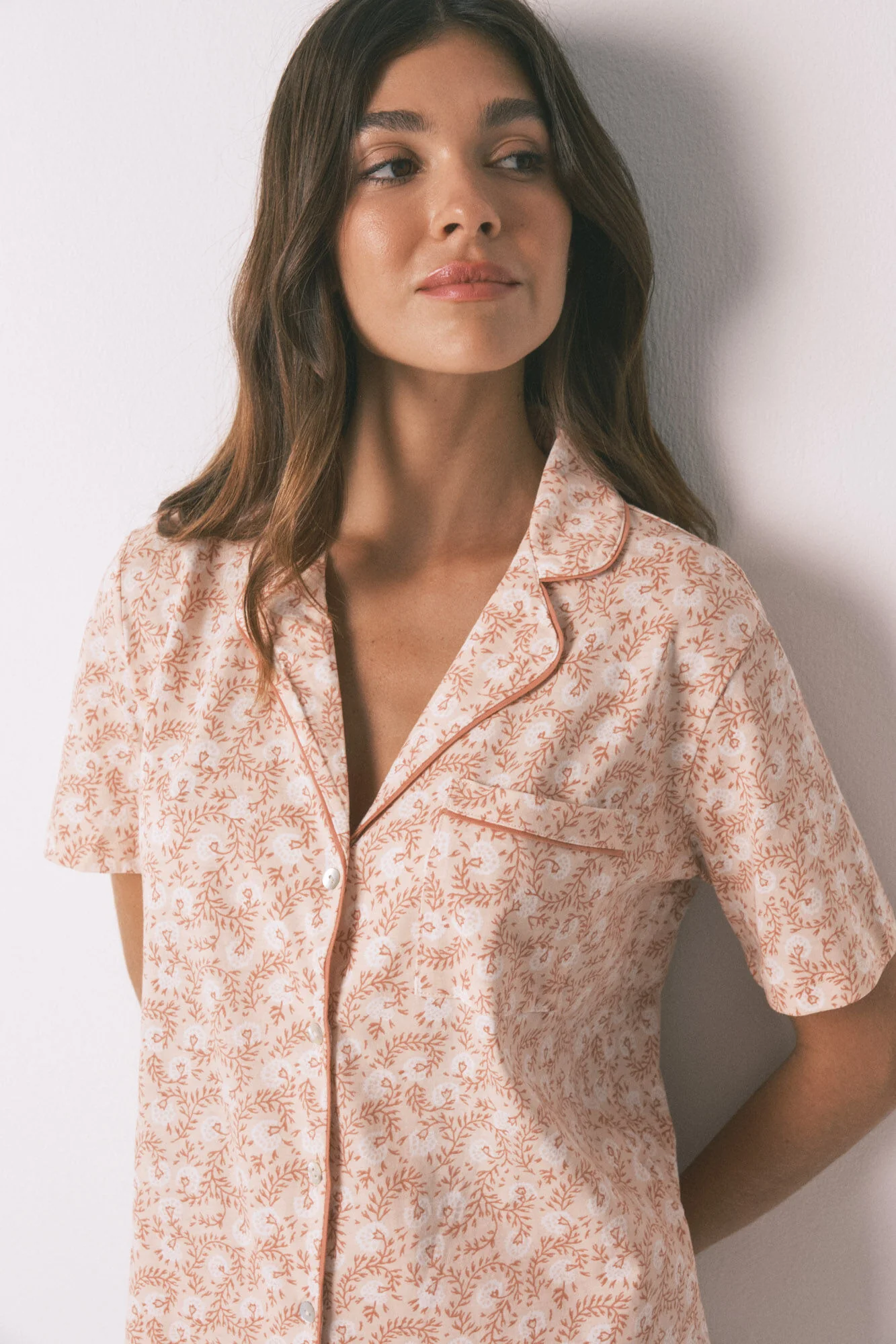 100% cotton classic pyjamas with orange flowers - Image 6