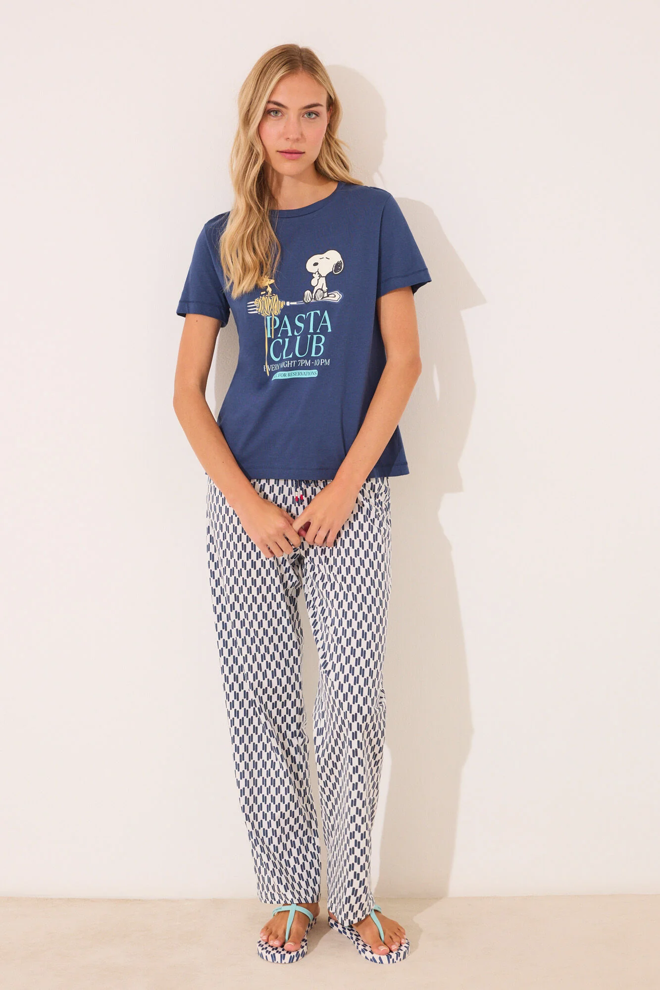 100% cotton geometric Snoopy long pyjamas