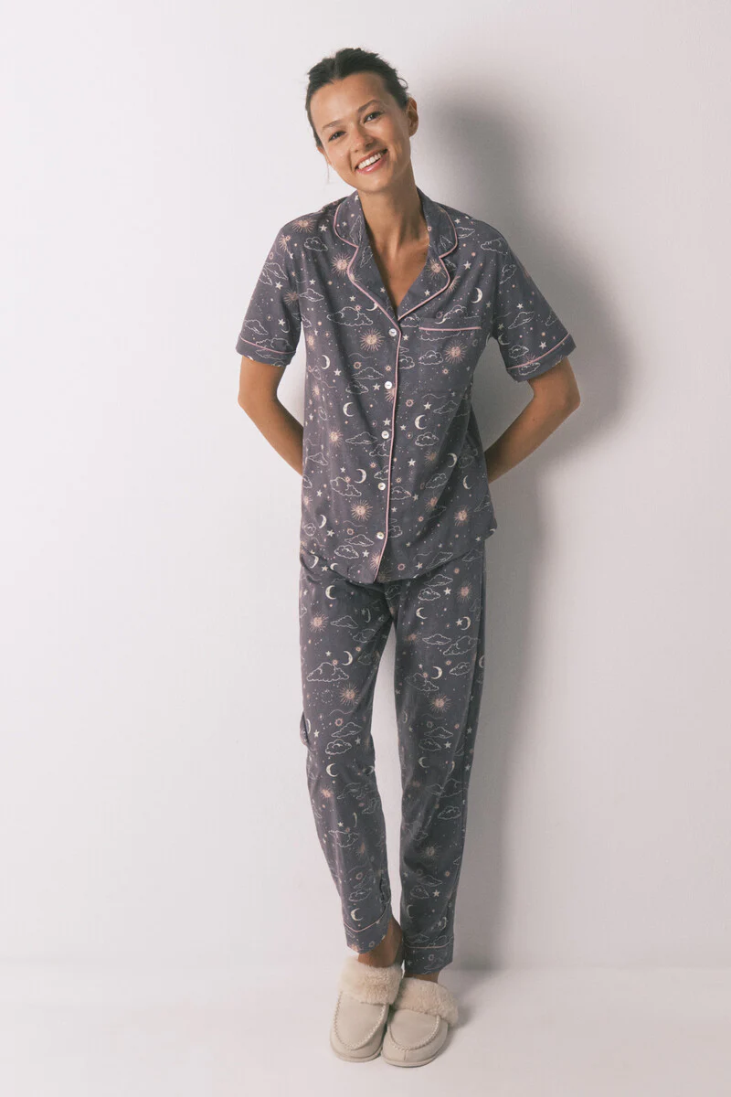 100% cotton grey astral print classic pyjamas