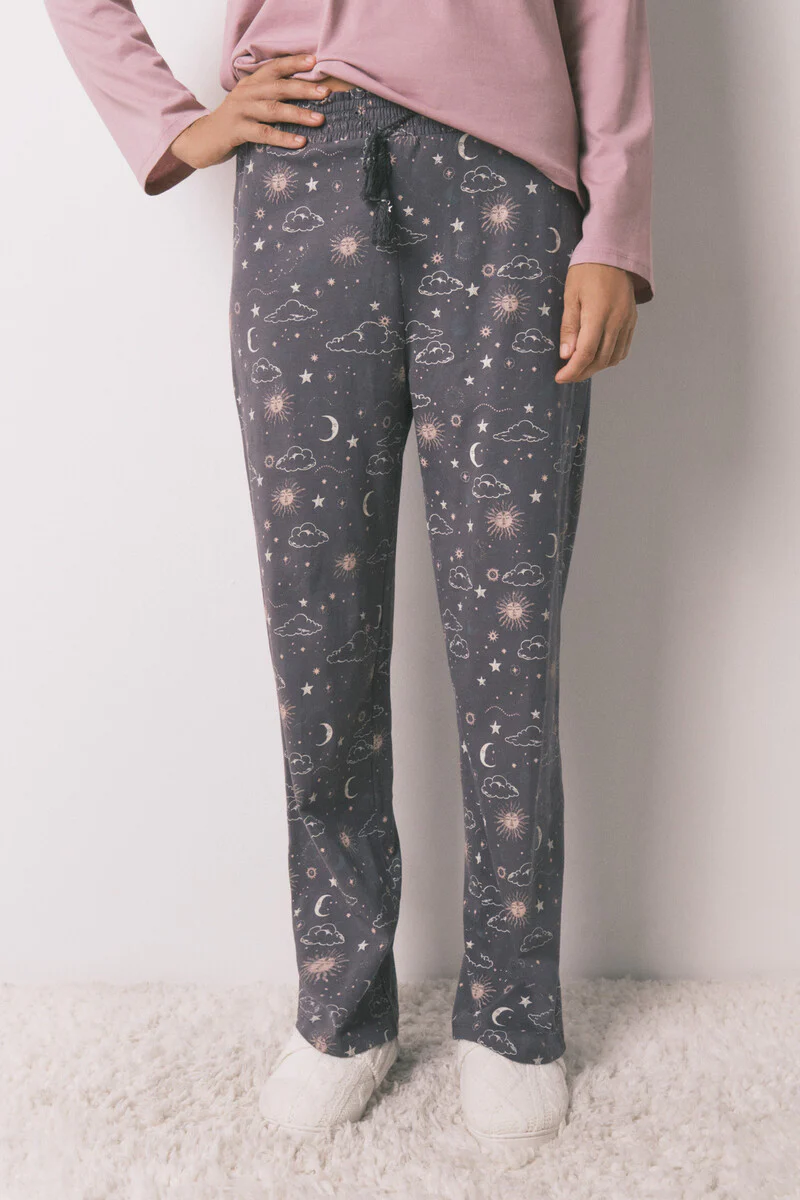 100% cotton long trouser with astral print - Image 2