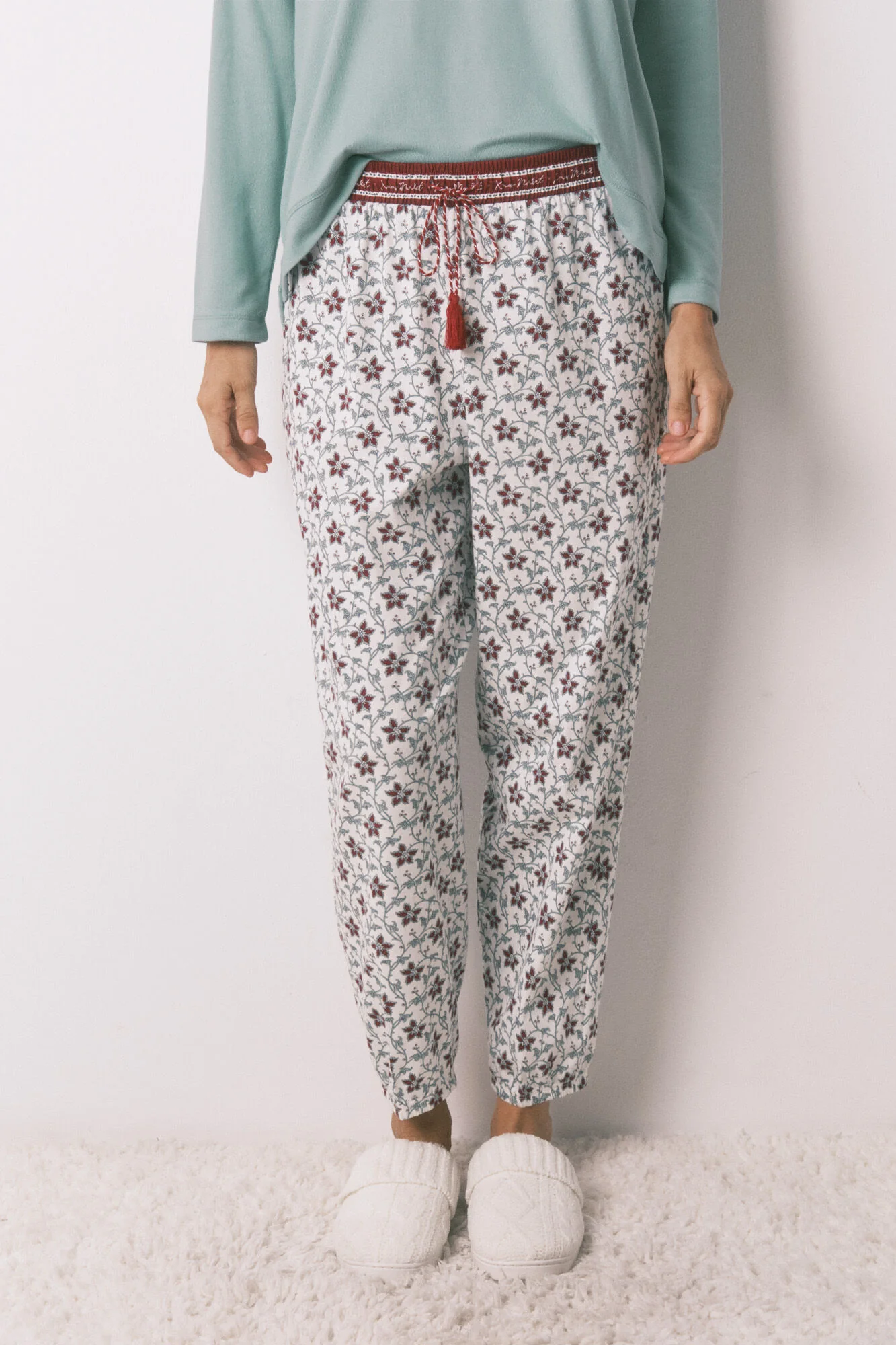 100% cotton long trouser with floral print - Image 2