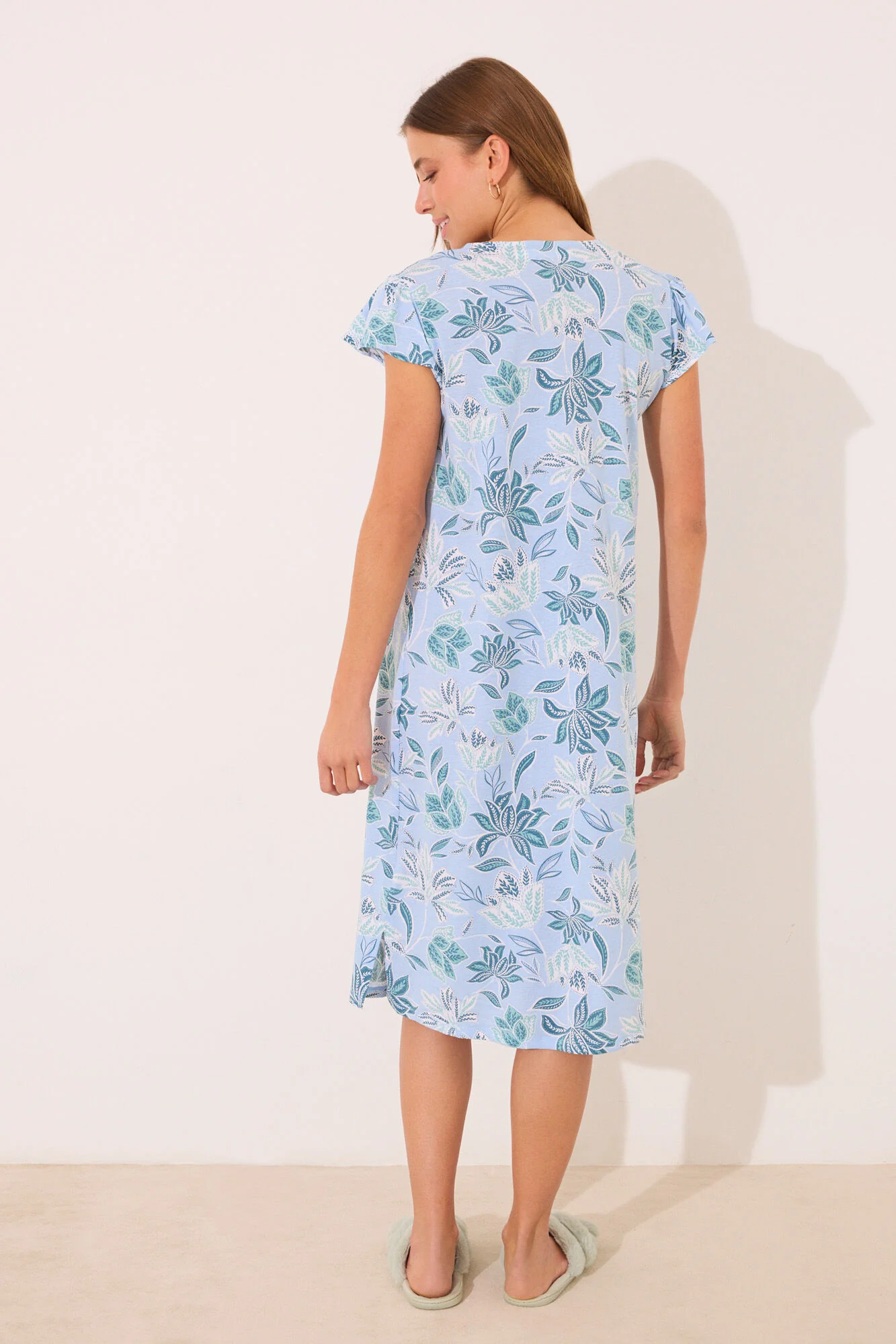 100% cotton midi nightgown with floral print - Image 2