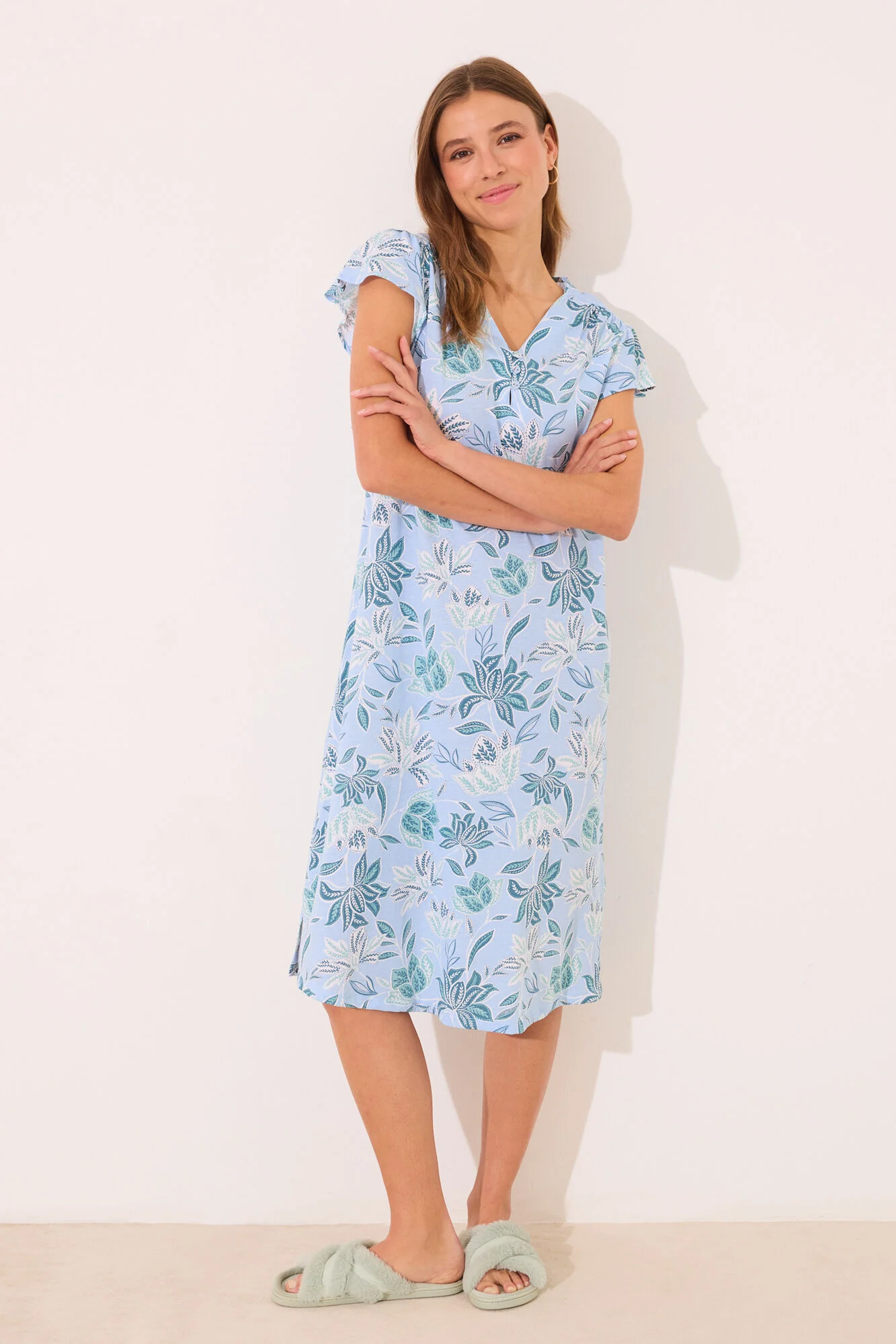100% cotton midi nightgown with floral print - Image 4