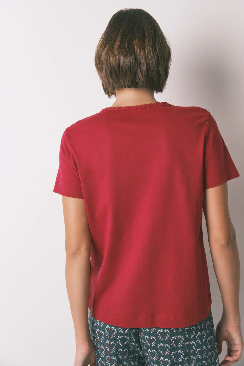 100% cotton red short sleeve T-shirt - Image 2