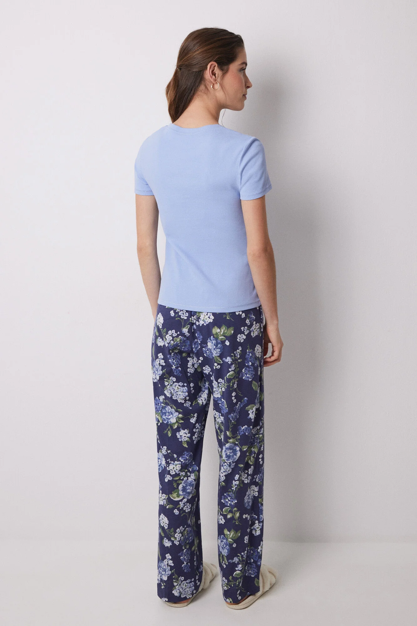 100% cotton ribbed pajamas with blue flowers - Image 2