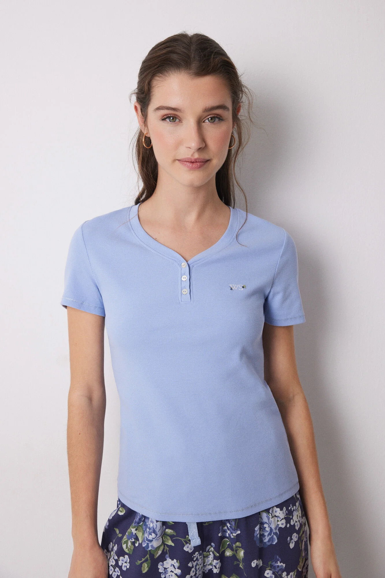 100% cotton ribbed pajamas with blue flowers - Image 3