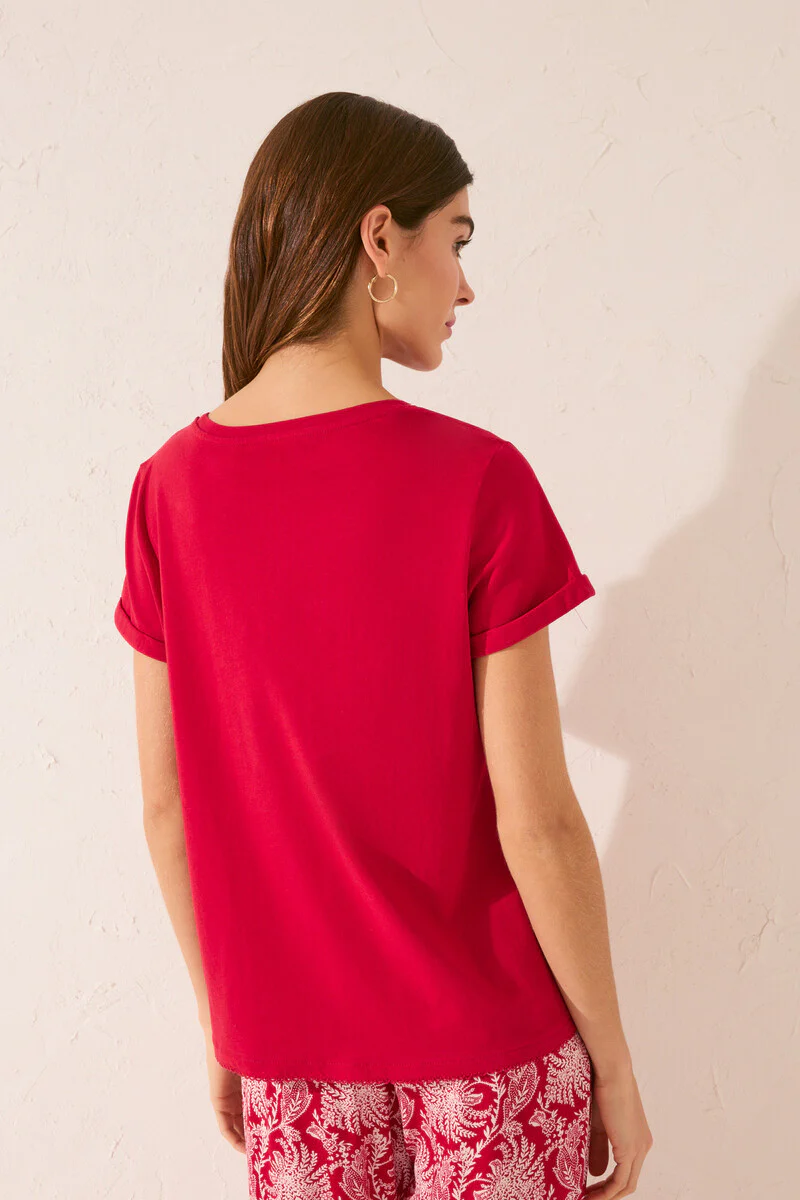 100% cotton short sleeve T-shirt with red embroidered - Image 2
