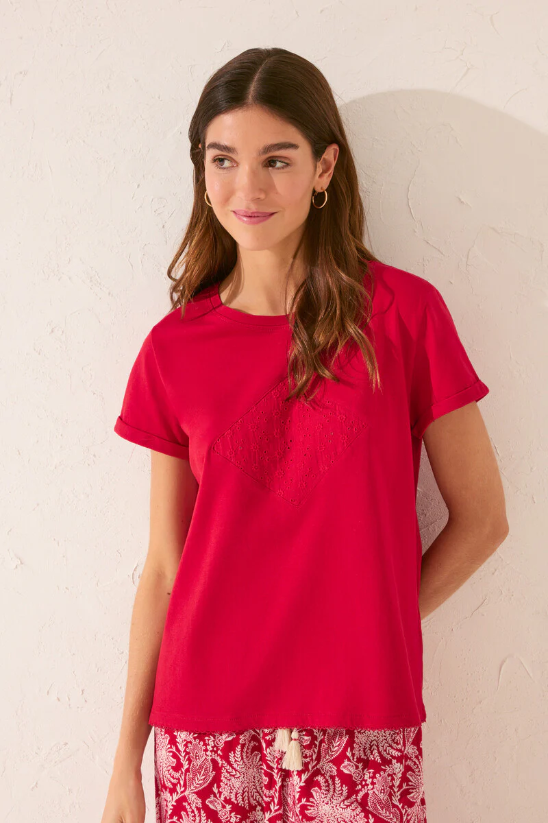 100% cotton short sleeve T-shirt with red embroidered - Image 3
