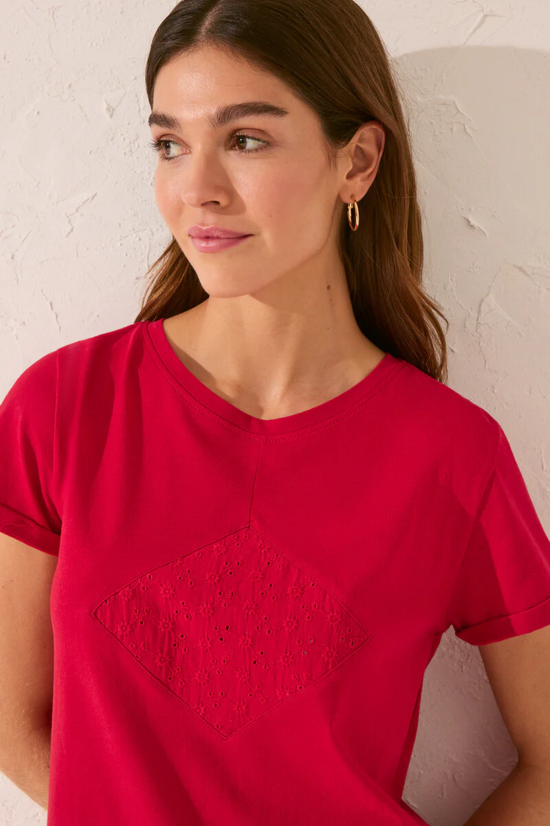 100% cotton short sleeve T-shirt with red embroidered - Image 4