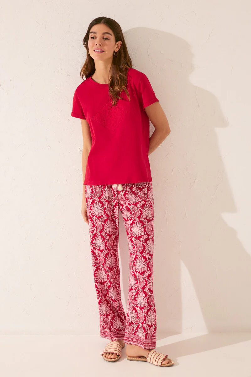 100% cotton short sleeve T-shirt with red embroidered - Image 5