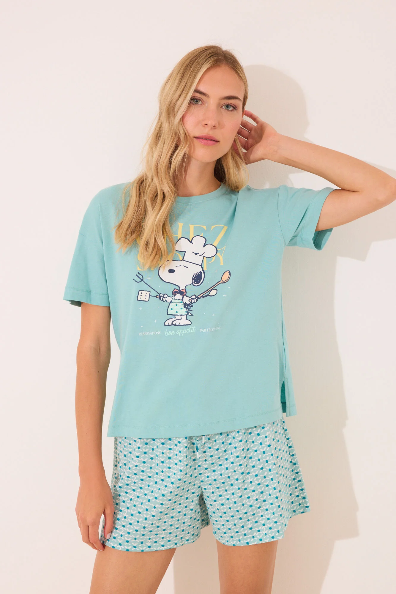 100% cotton Snoopy green short pyjamas - Image 5