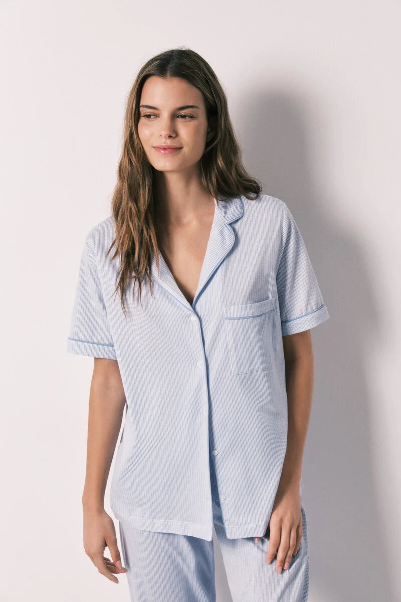 100% cotton striped blue shirt-style pajamas - Image 3
