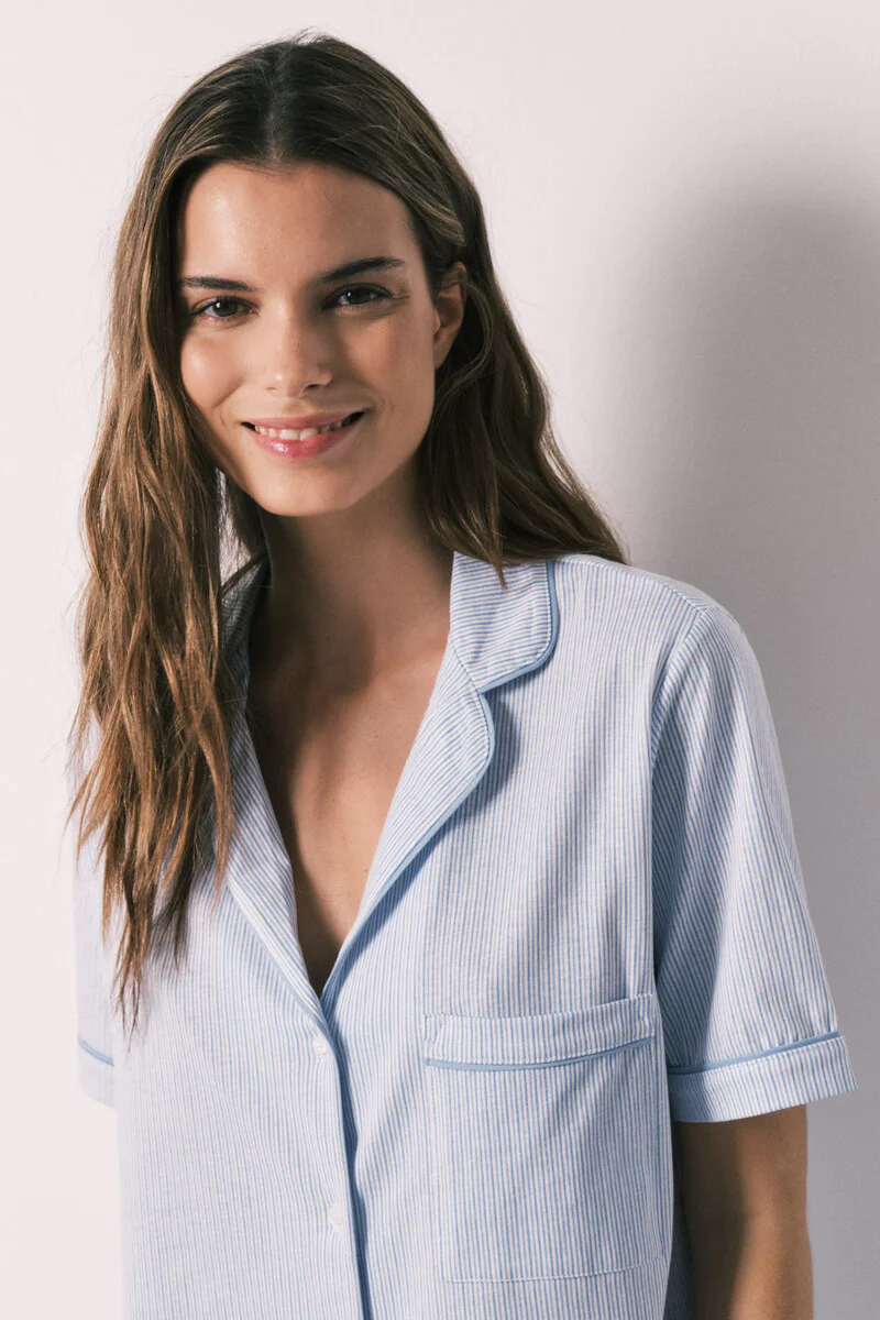 100% cotton striped blue shirt-style pajamas - Image 4