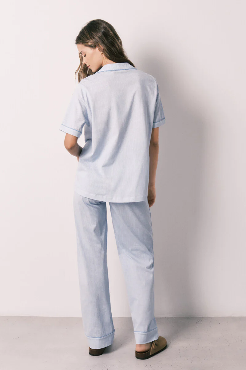 100% cotton striped blue shirt-style pajamas - Image 5