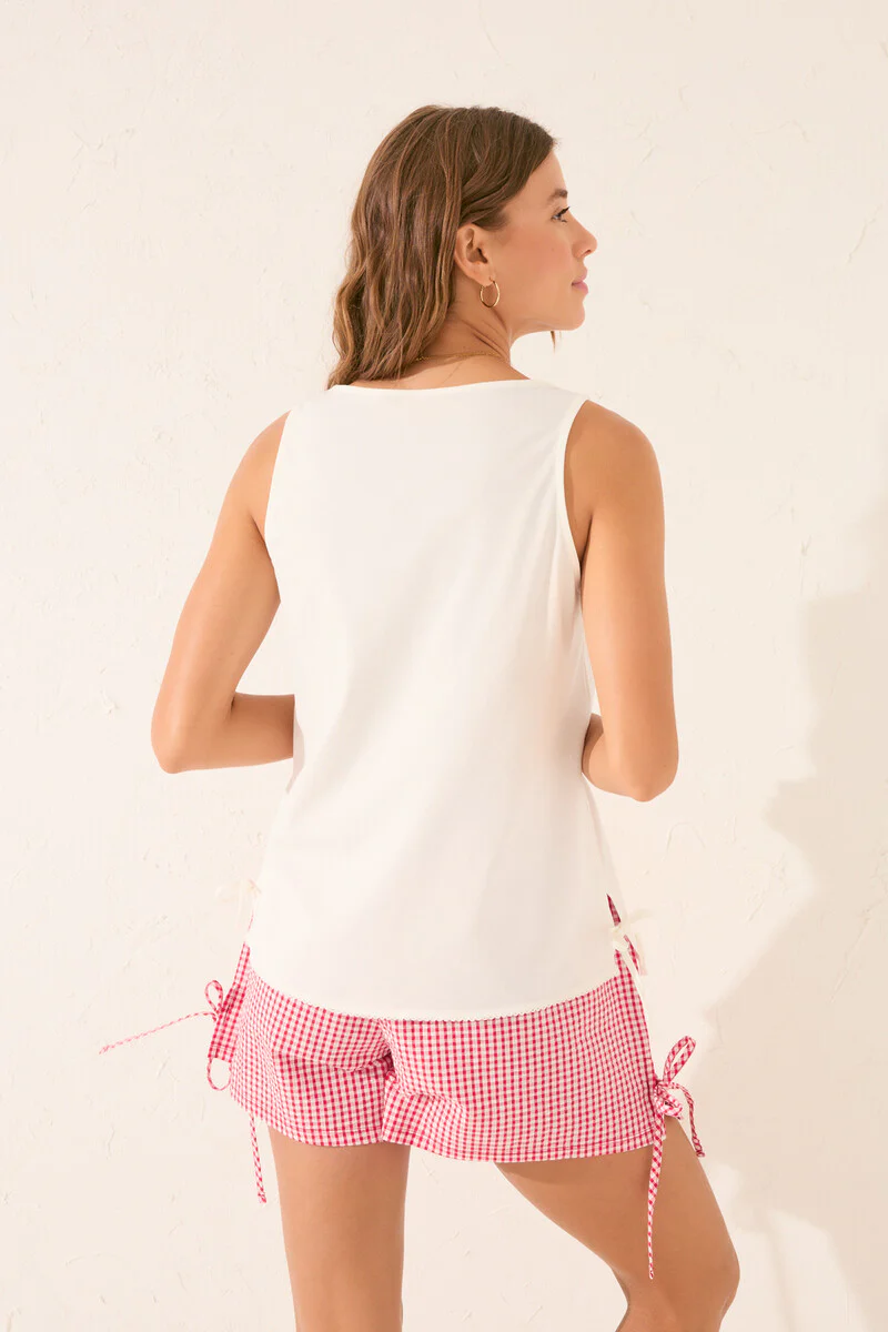 100% cotton white embroidered vest top - Image 2