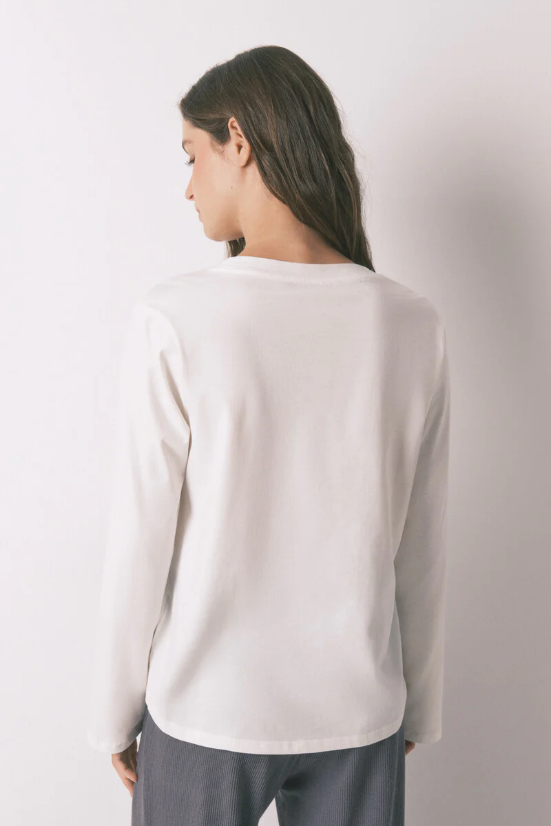 100% cotton white long sleeve T-shirt - Image 2