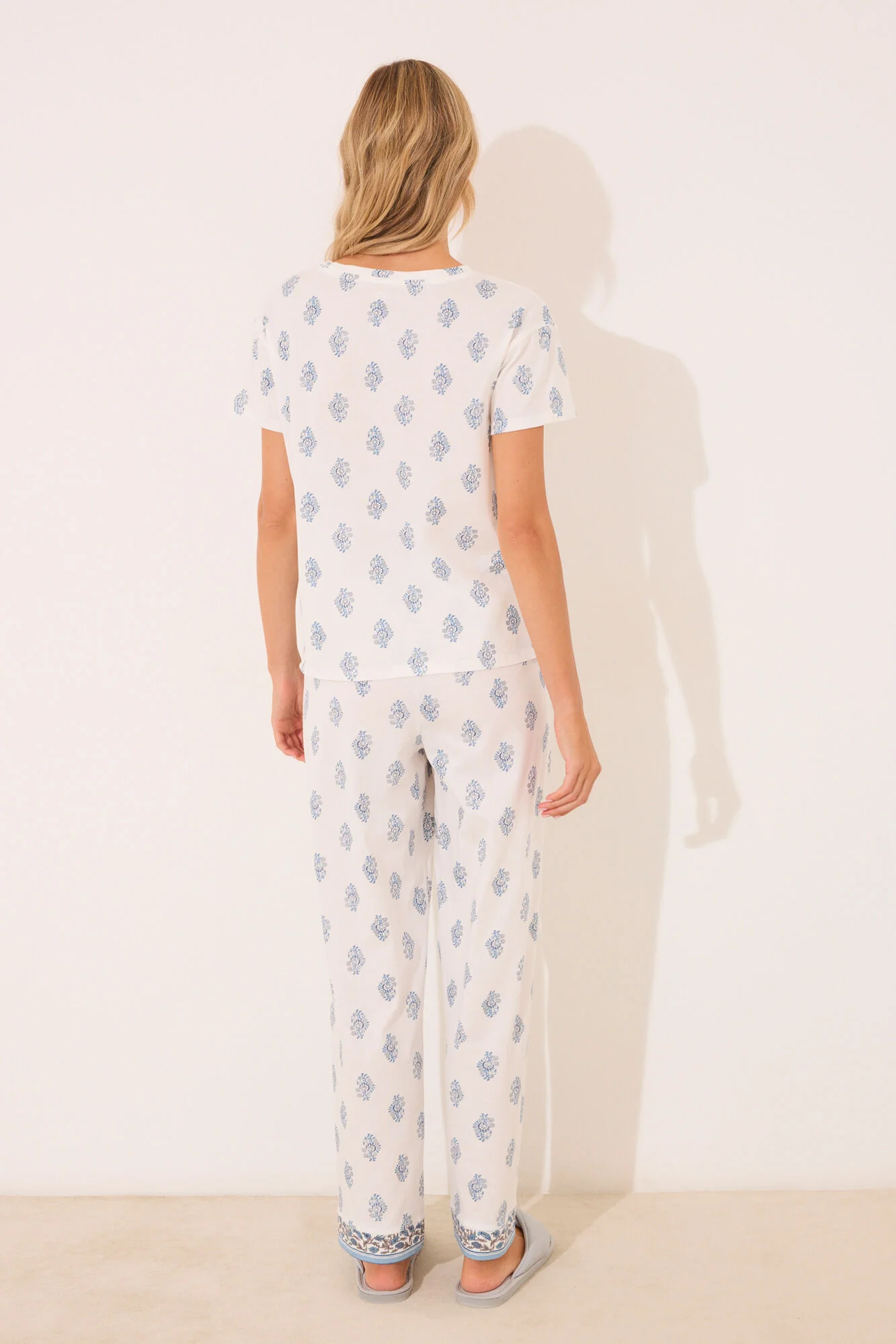 100% cotton white paisley long pyjamas - Image 3