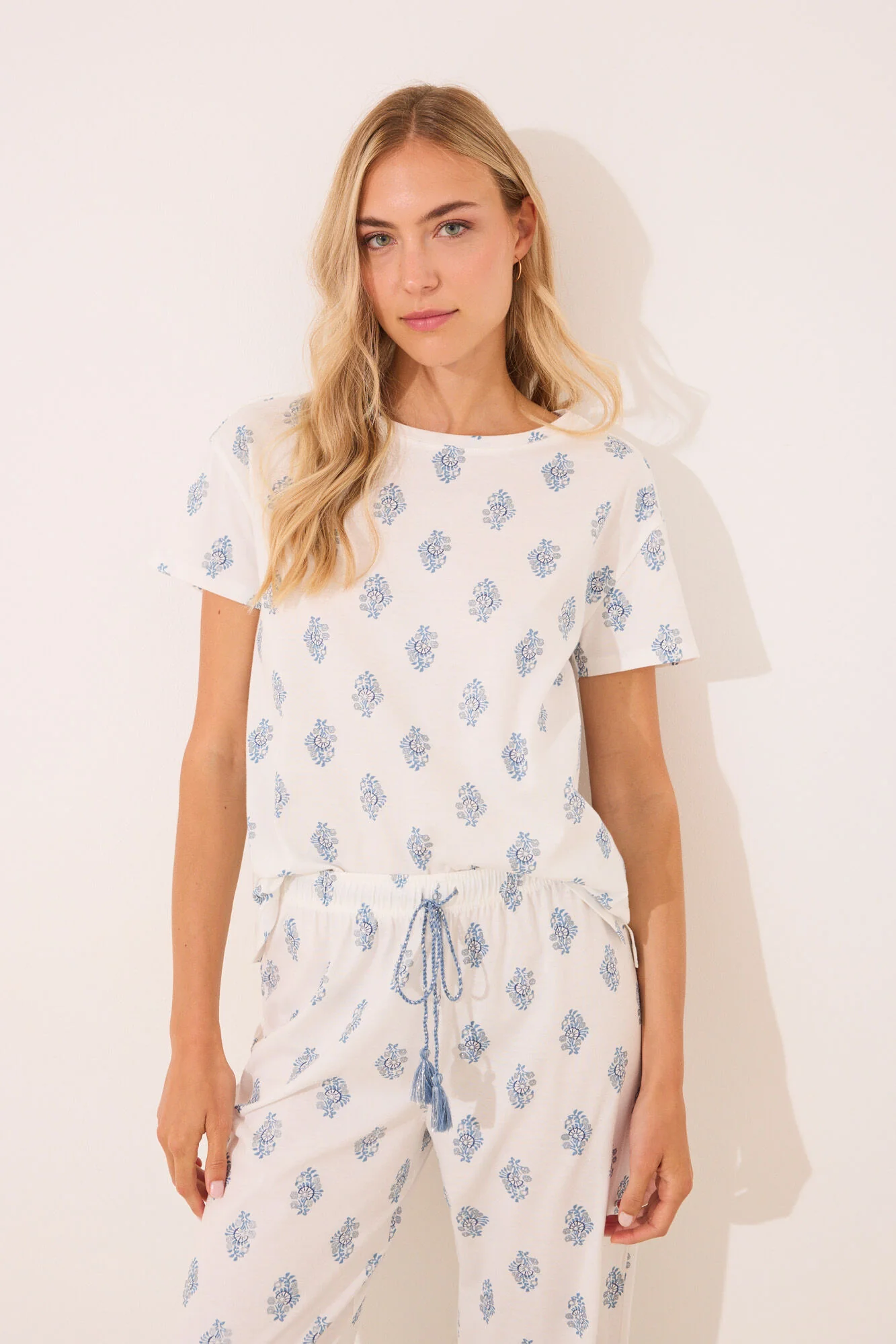 100% cotton white paisley long pyjamas - Image 6