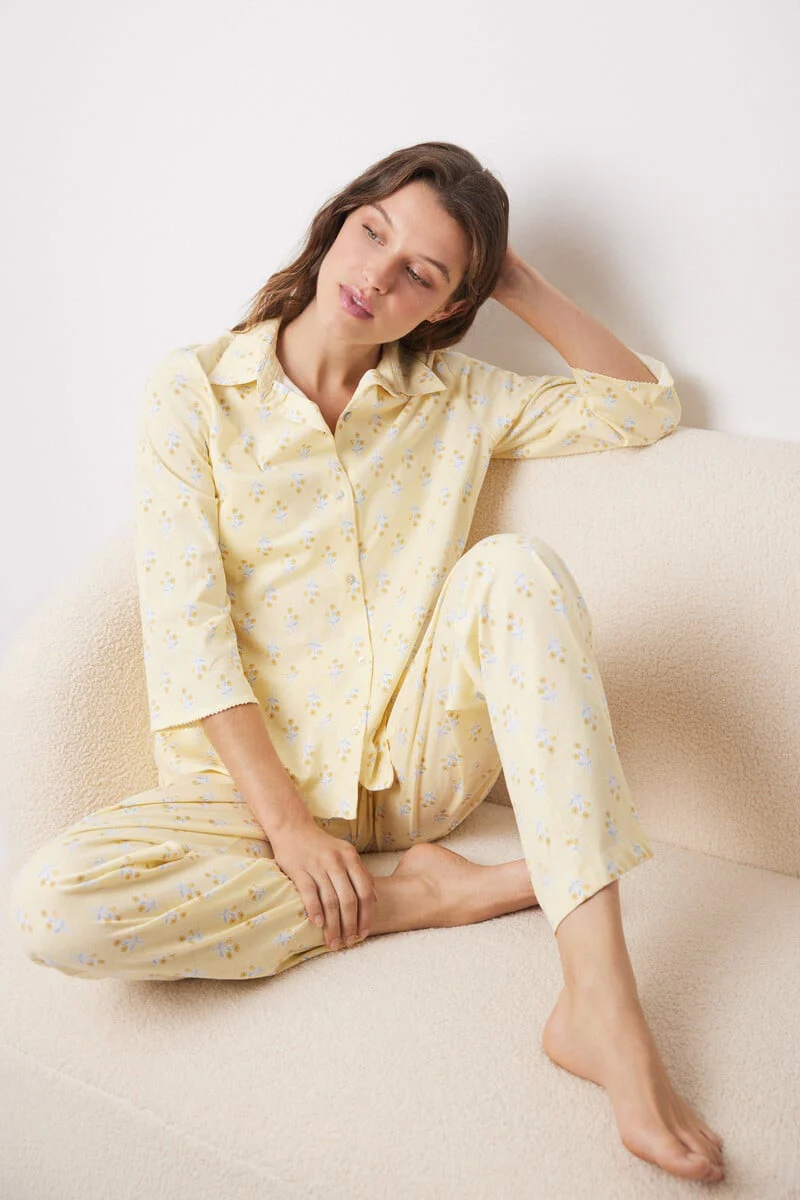 Allover cotton shirt pajamas with flowers - Image 5