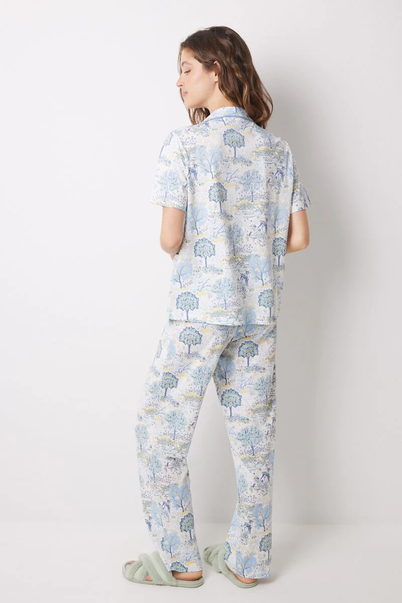 Allover cotton shirt pajamas with landscape - Image 4
