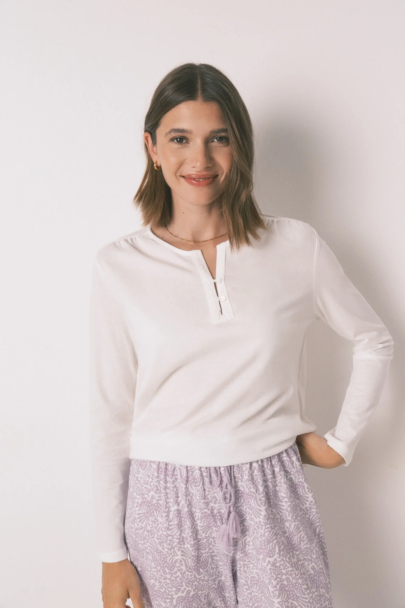 100% ivory cotton long sleeve T-shirt