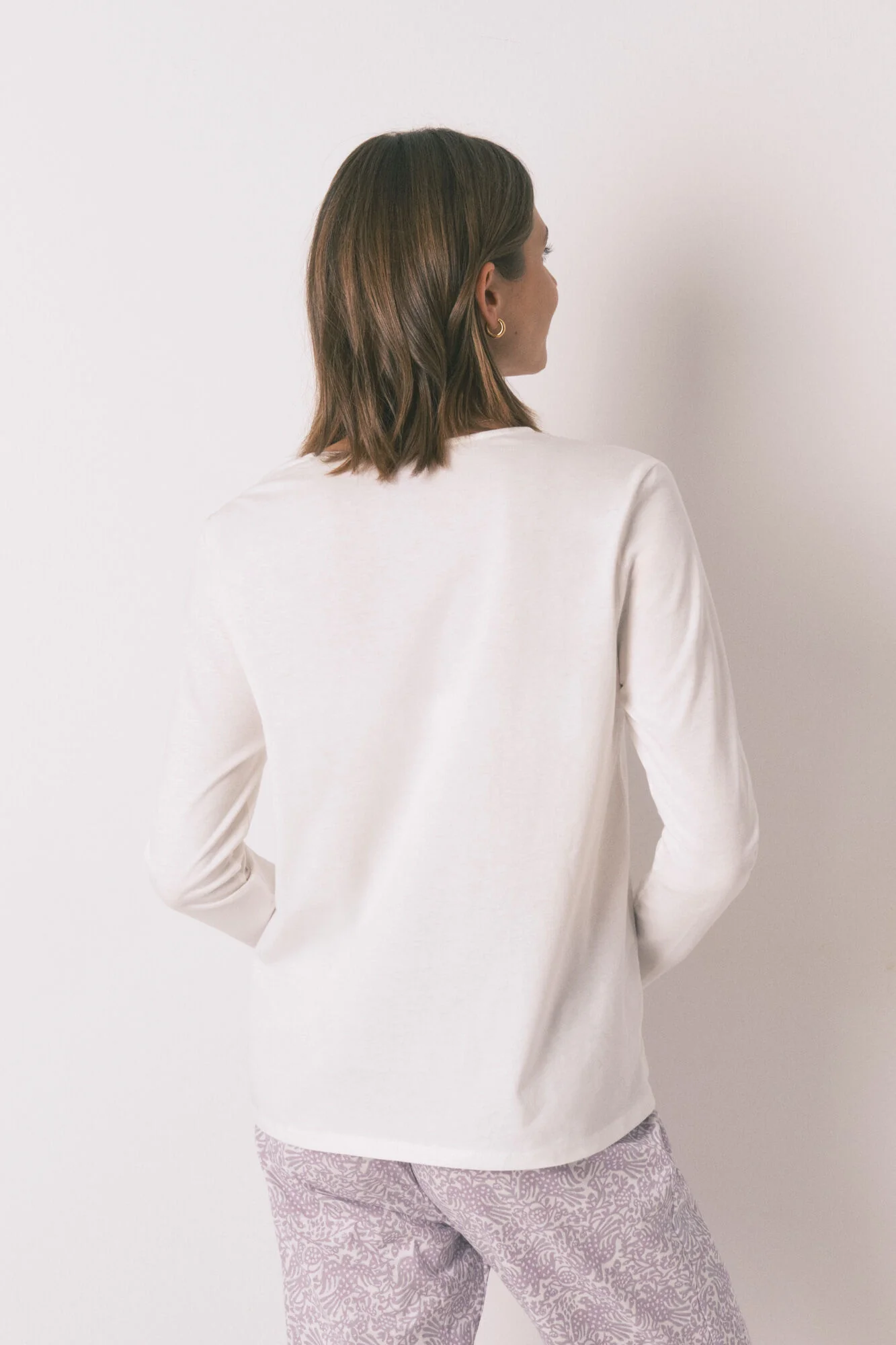 100% ivory cotton long sleeve T-shirt - Image 2