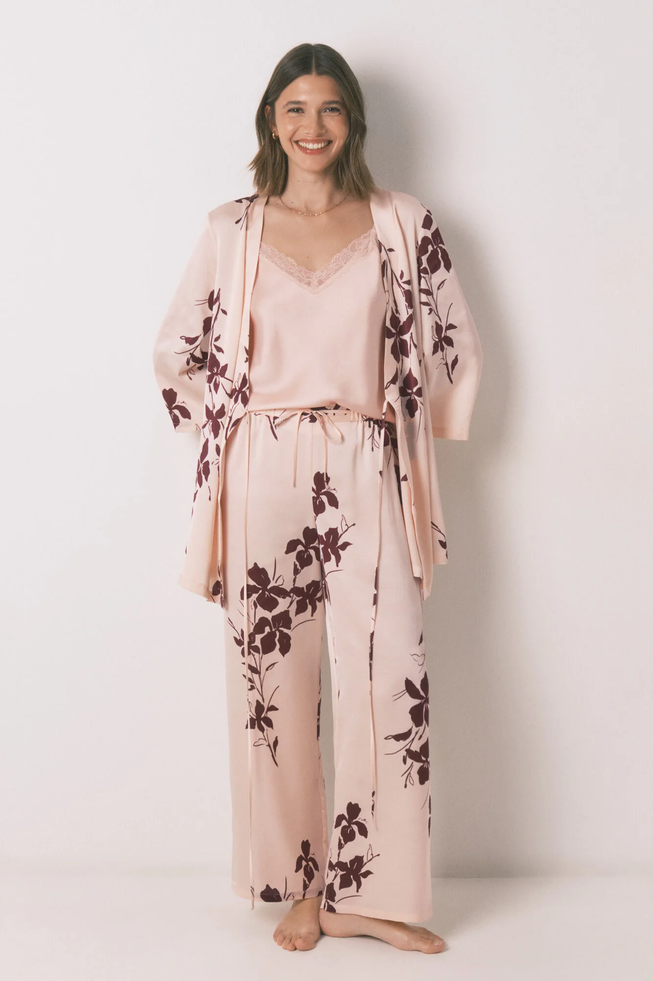 3-piece pink satin floral set
