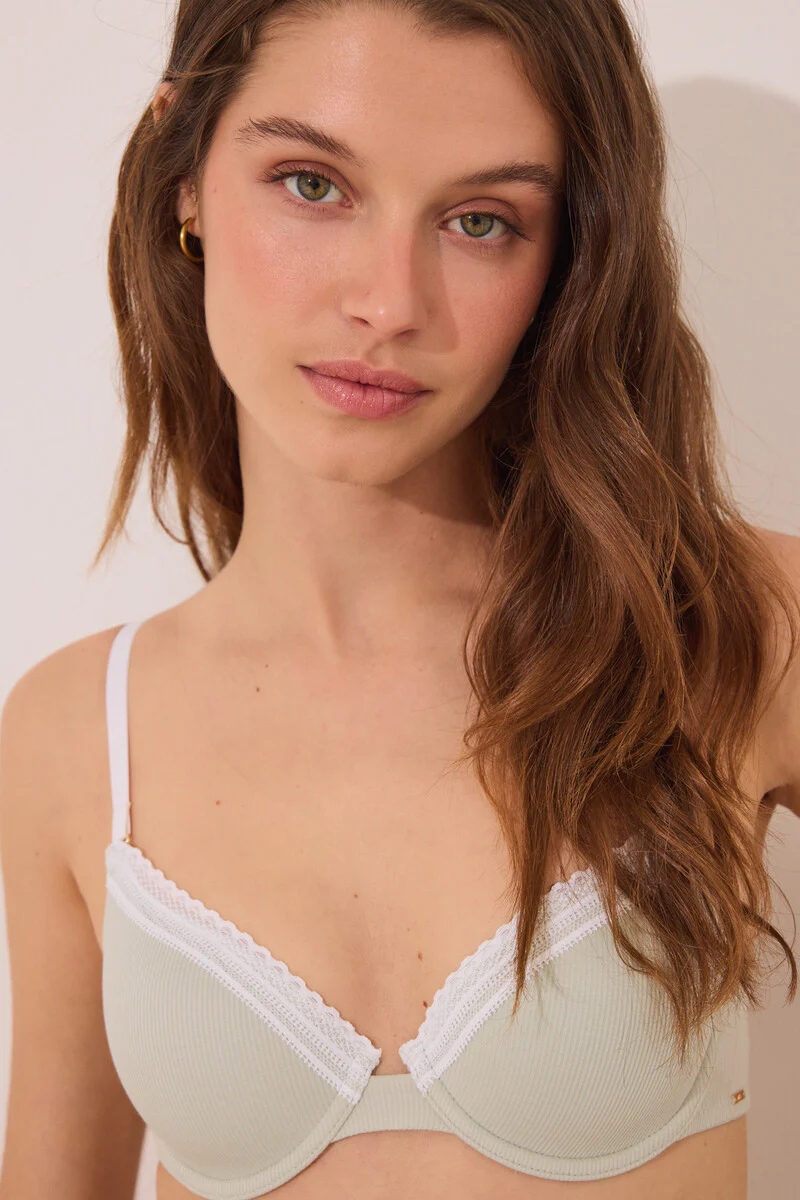 BEAUTIFUL Classic padding cotton bra with green underwire - Image 4