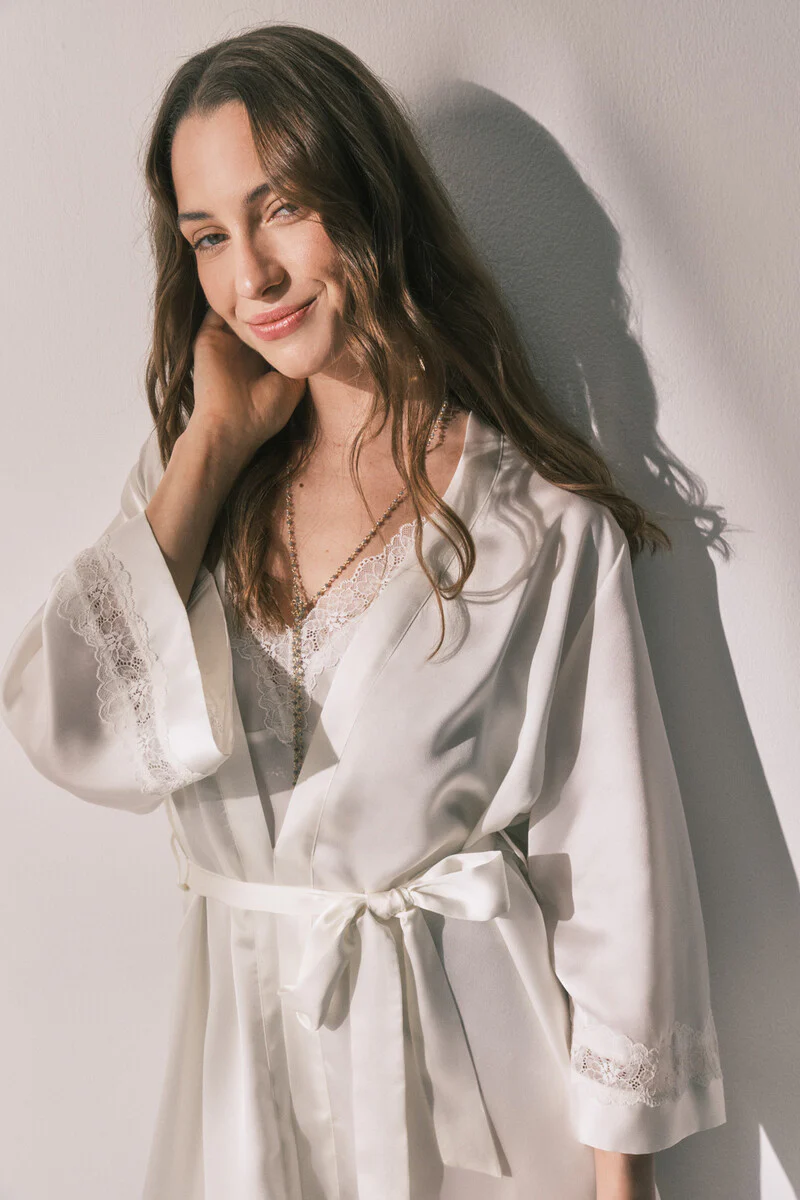 Beige satin long robe - Image 2