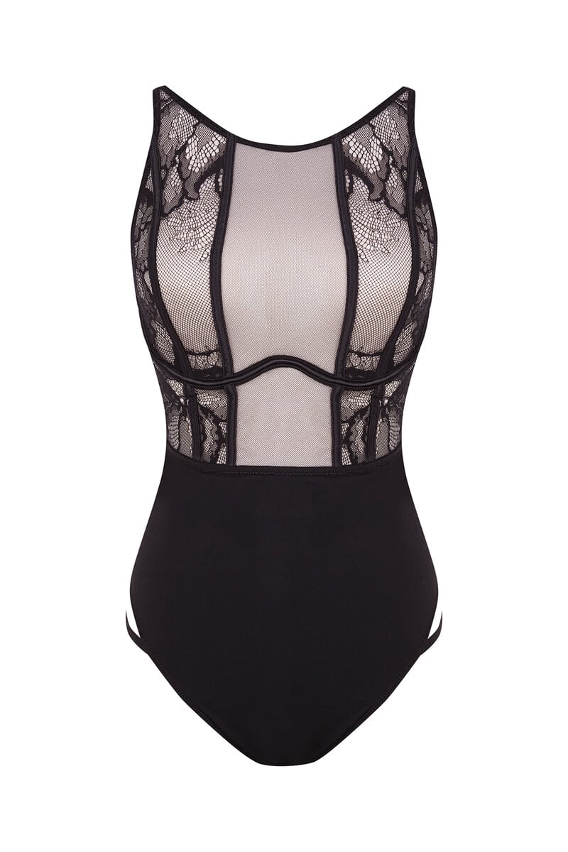 Black lace and mesh halterneck bodysuit - Image 6