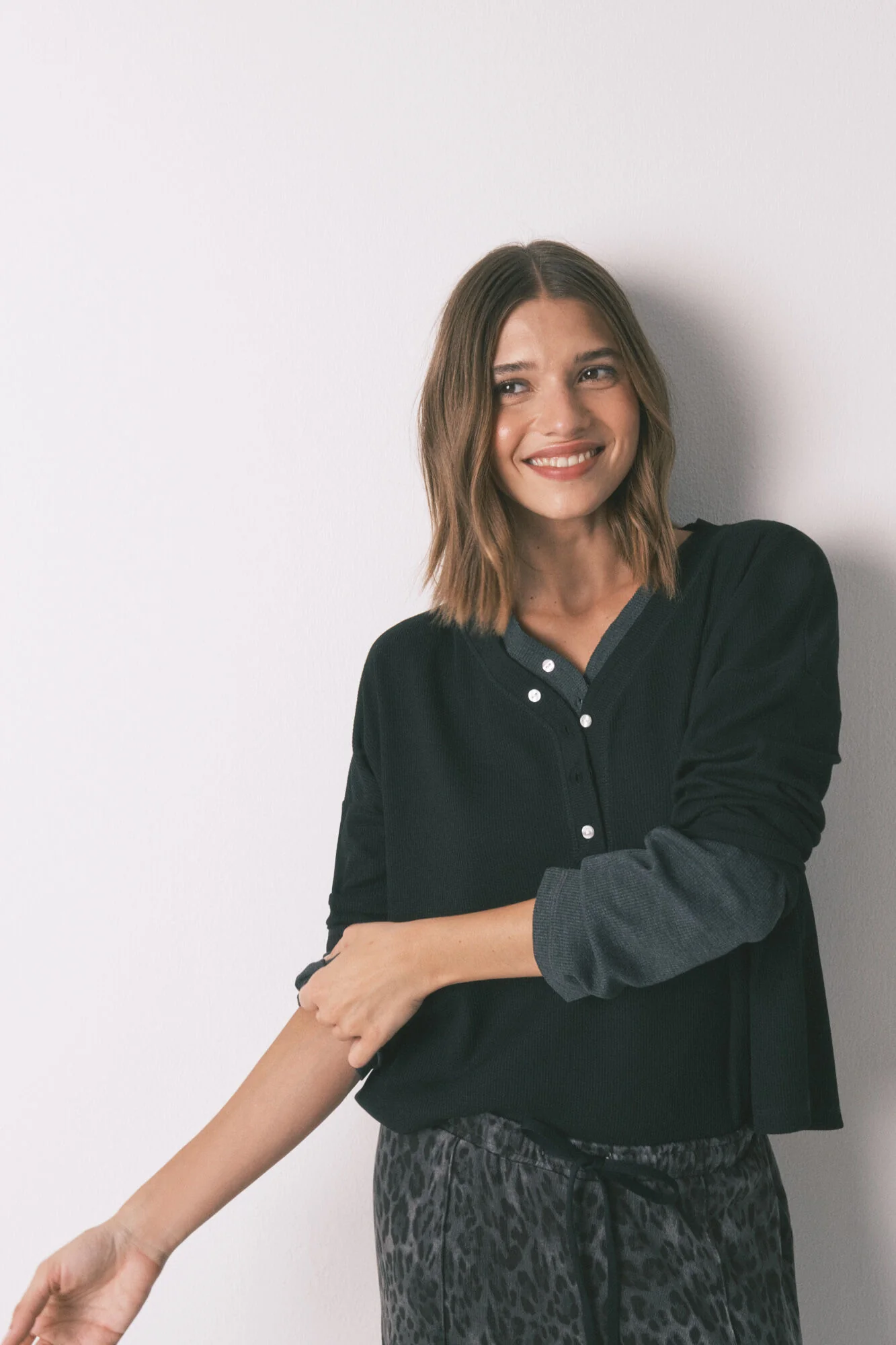 Black waffle long sleeve T-shirt - Image 2