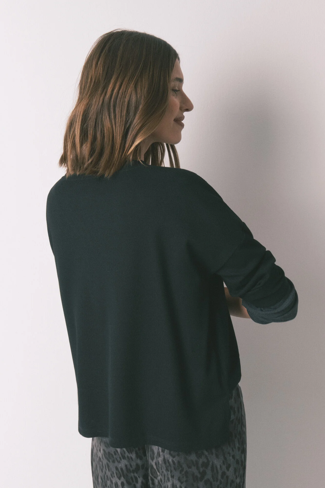 Black waffle long sleeve T-shirt - Image 3