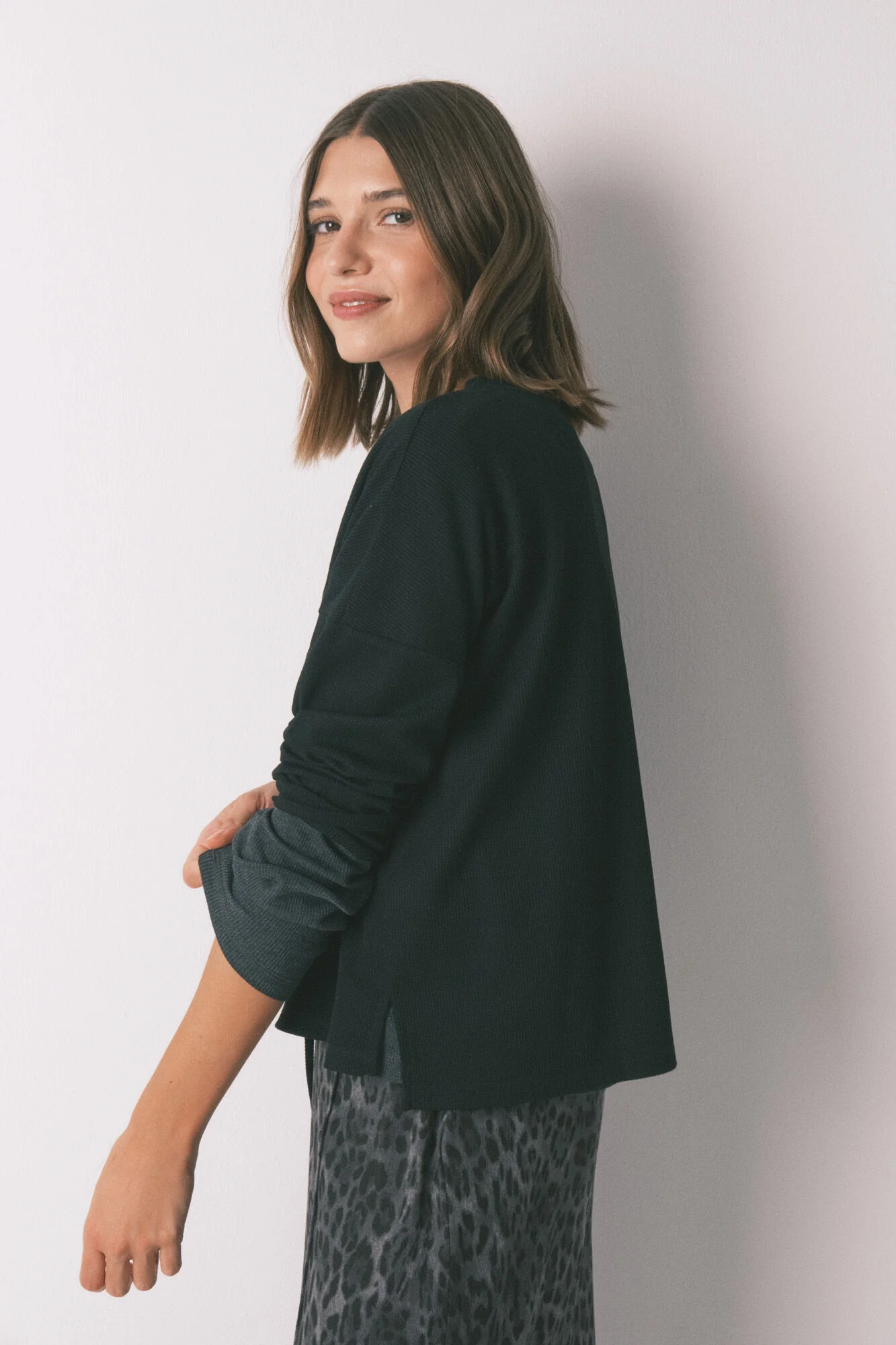 Black waffle long sleeve T-shirt - Image 4