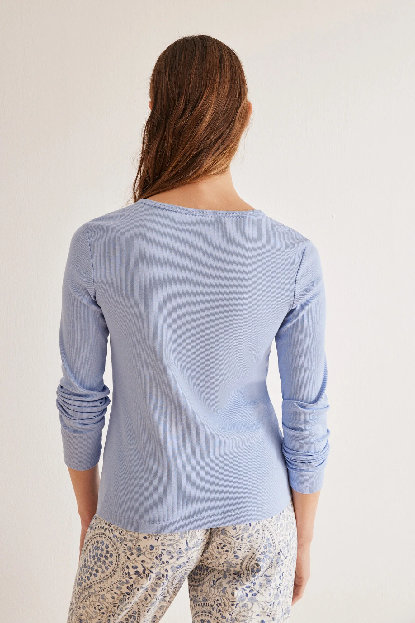 Blue 100% cotton Henley T-shirt - Image 4