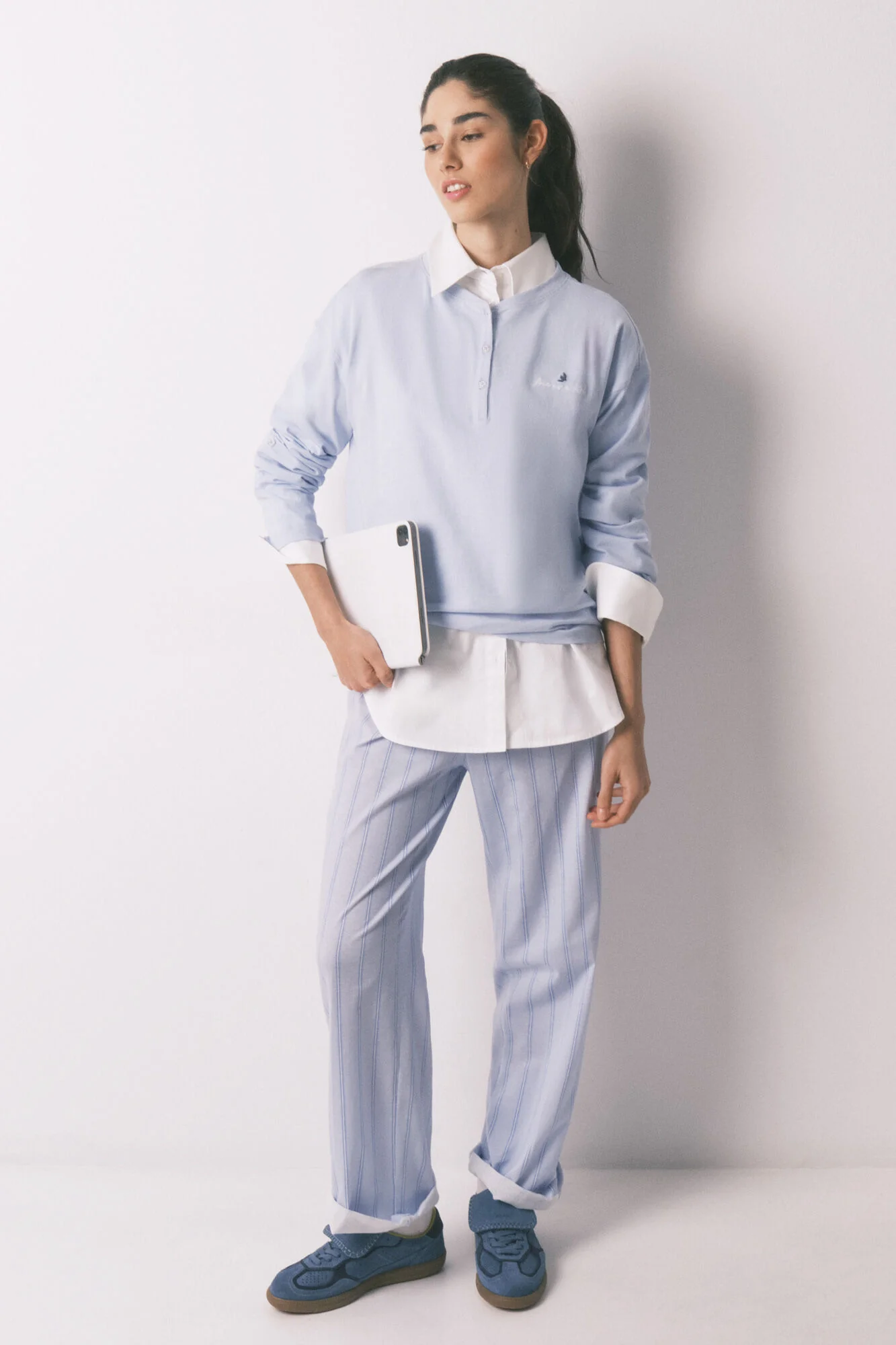Blue 100% cotton long sleeve T-shirt - Image 3