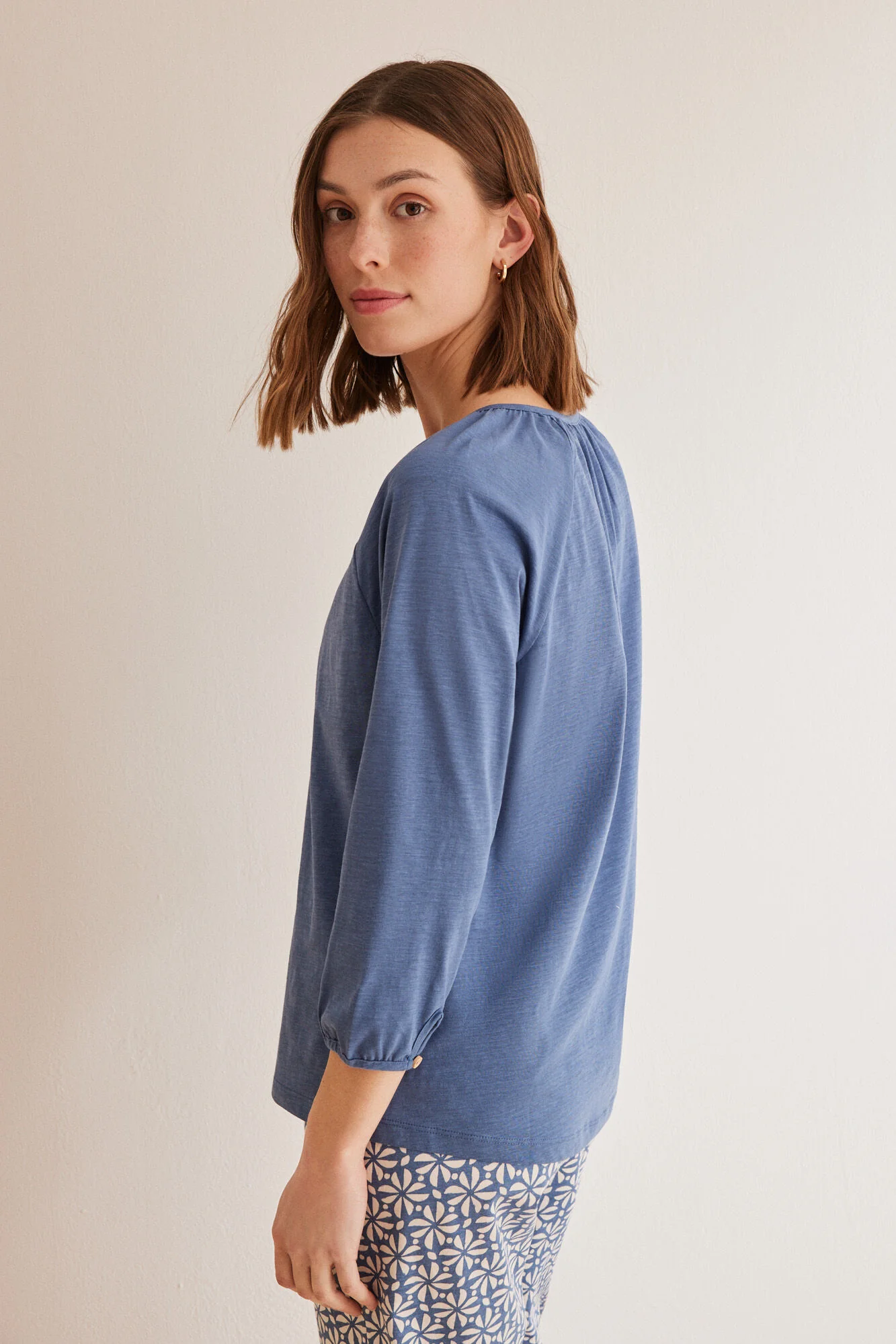 Blue 100% cotton long-sleeved T-shirt - Image 3