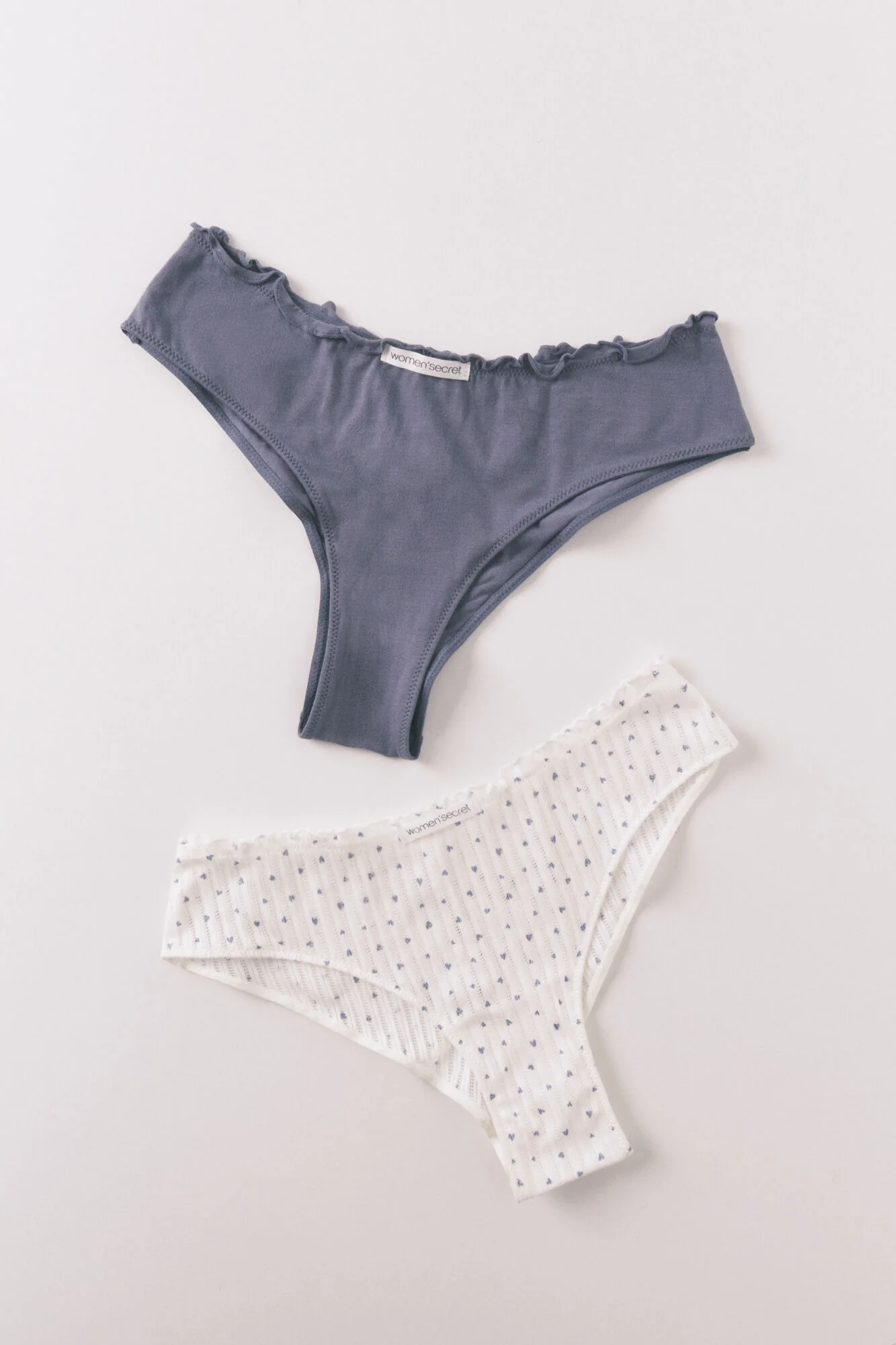 Blue and white print cotton wide-cut 2-pack panties