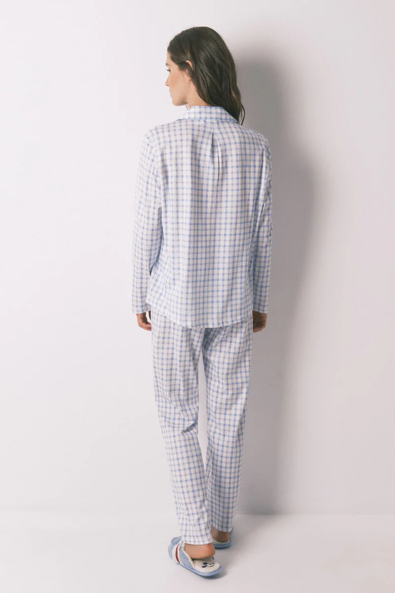 Blue checked cotton classic pyjamas - Image 2