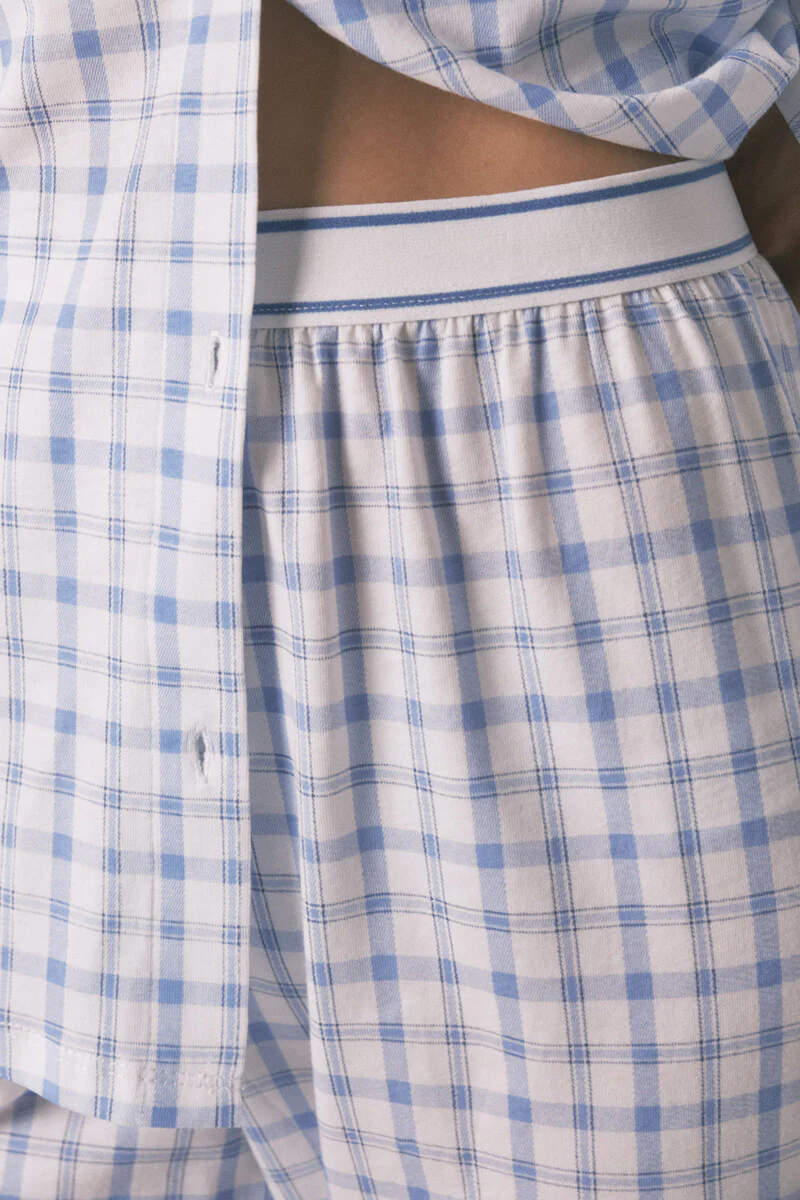 Blue checked cotton classic pyjamas - Image 4