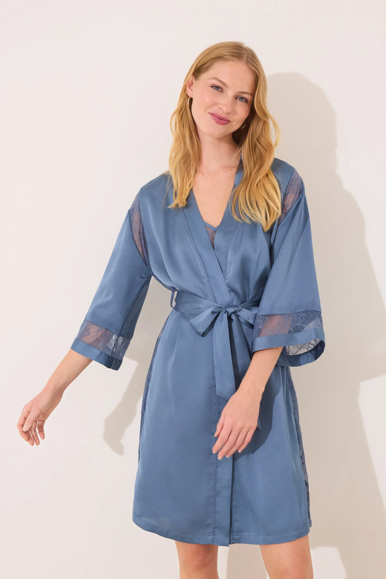 Blue chiffon fabric midi robe