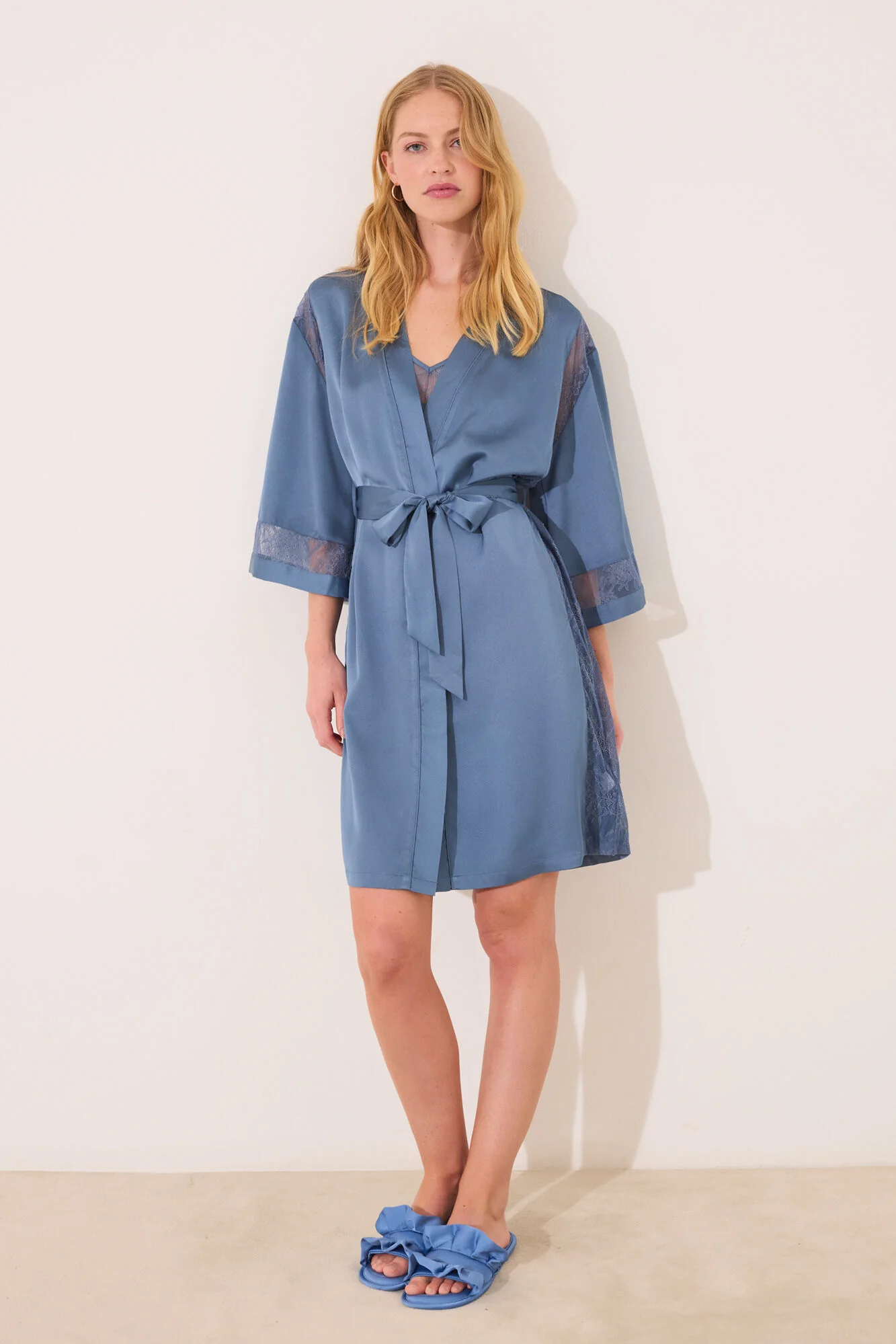 Blue chiffon fabric midi robe - Image 2